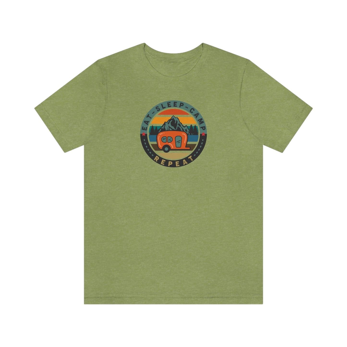 The Outdoor POD Store: Vintage Camping Tee - Eat, Sleep, Camp, Repeat. Heather Green