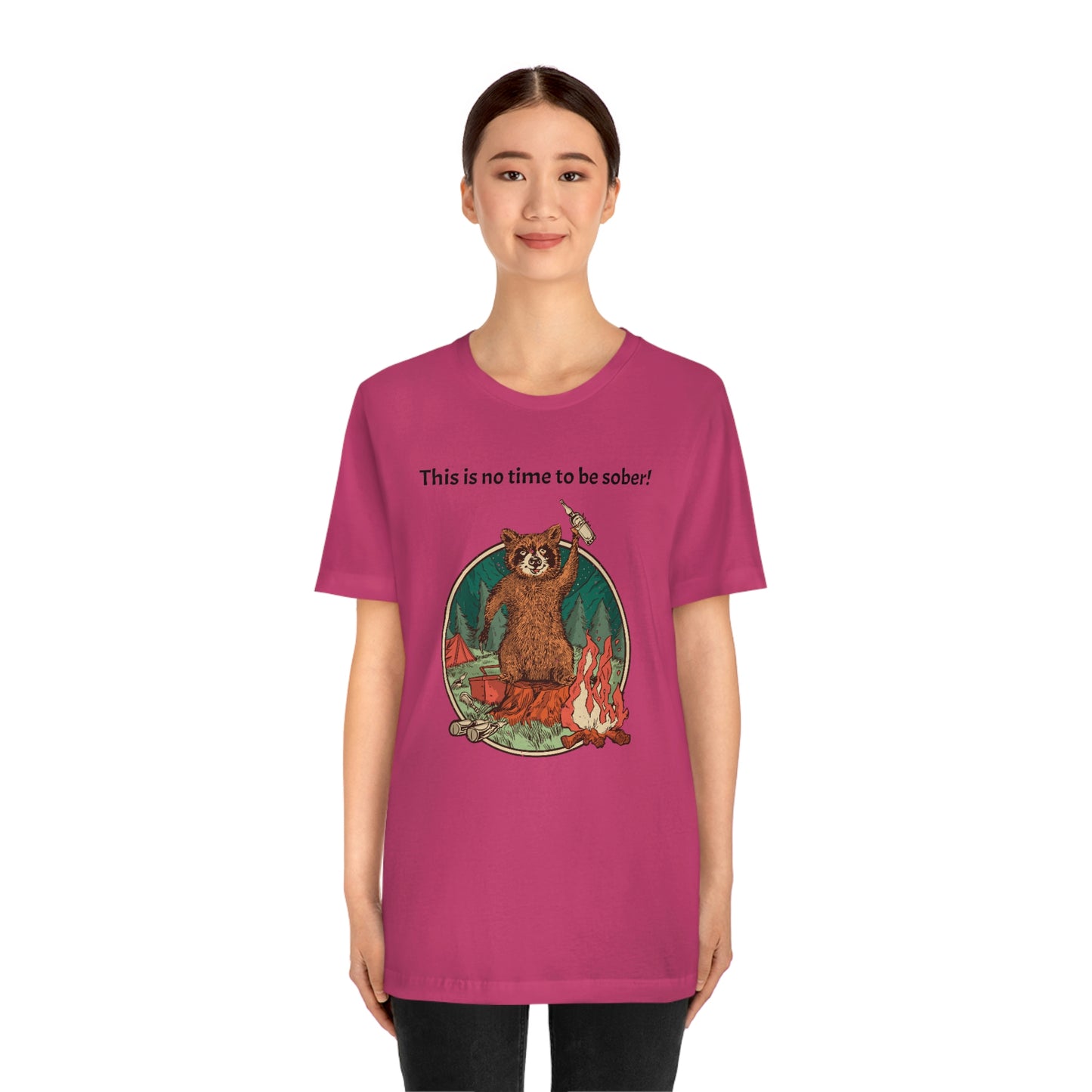 The Outdoor POD Store. This is no time to be sober raccoon campfire T-shirt. Berry