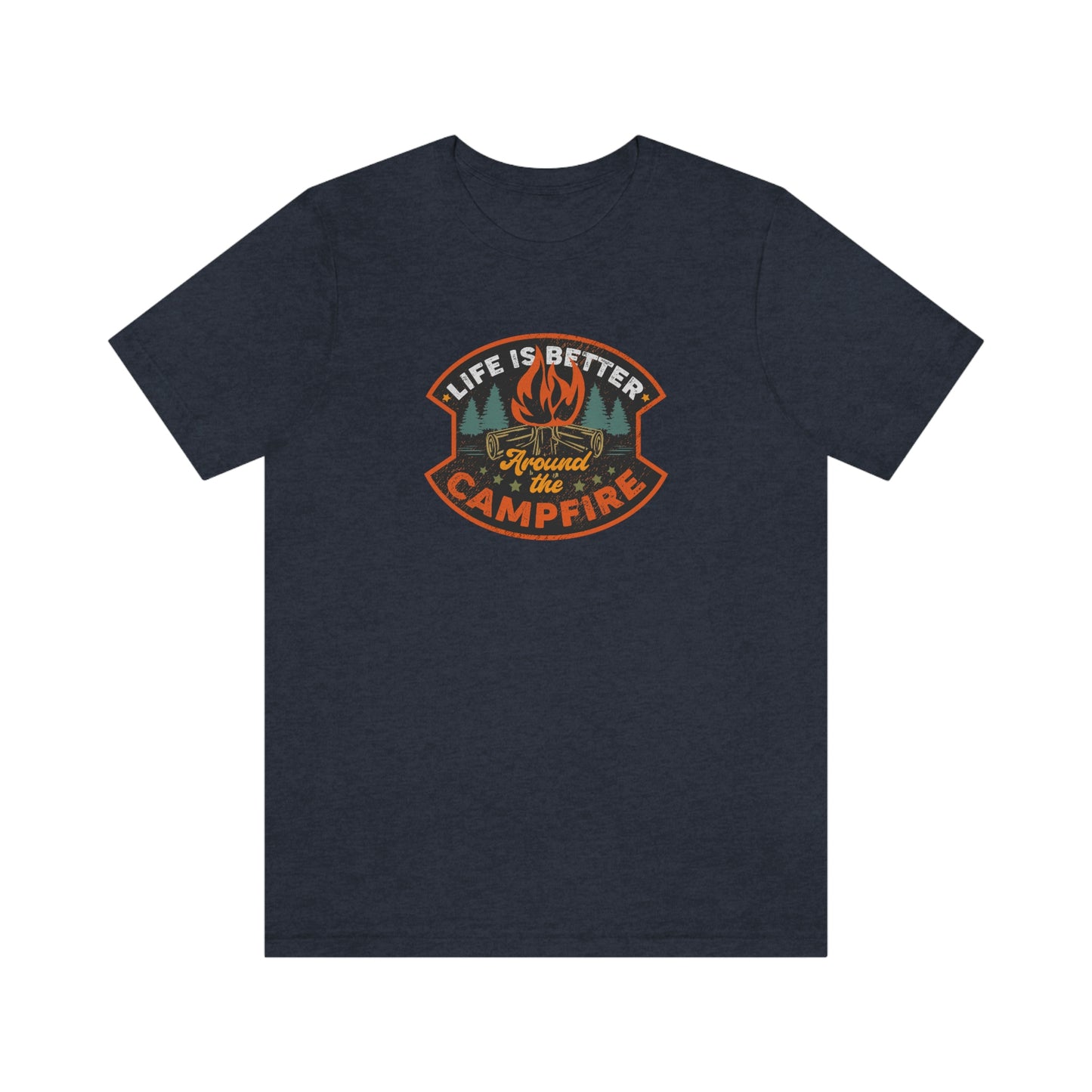 The Outdoor POD Store: Vintage Camping Tee - Life is Better Around the Campfire. Heather Navy