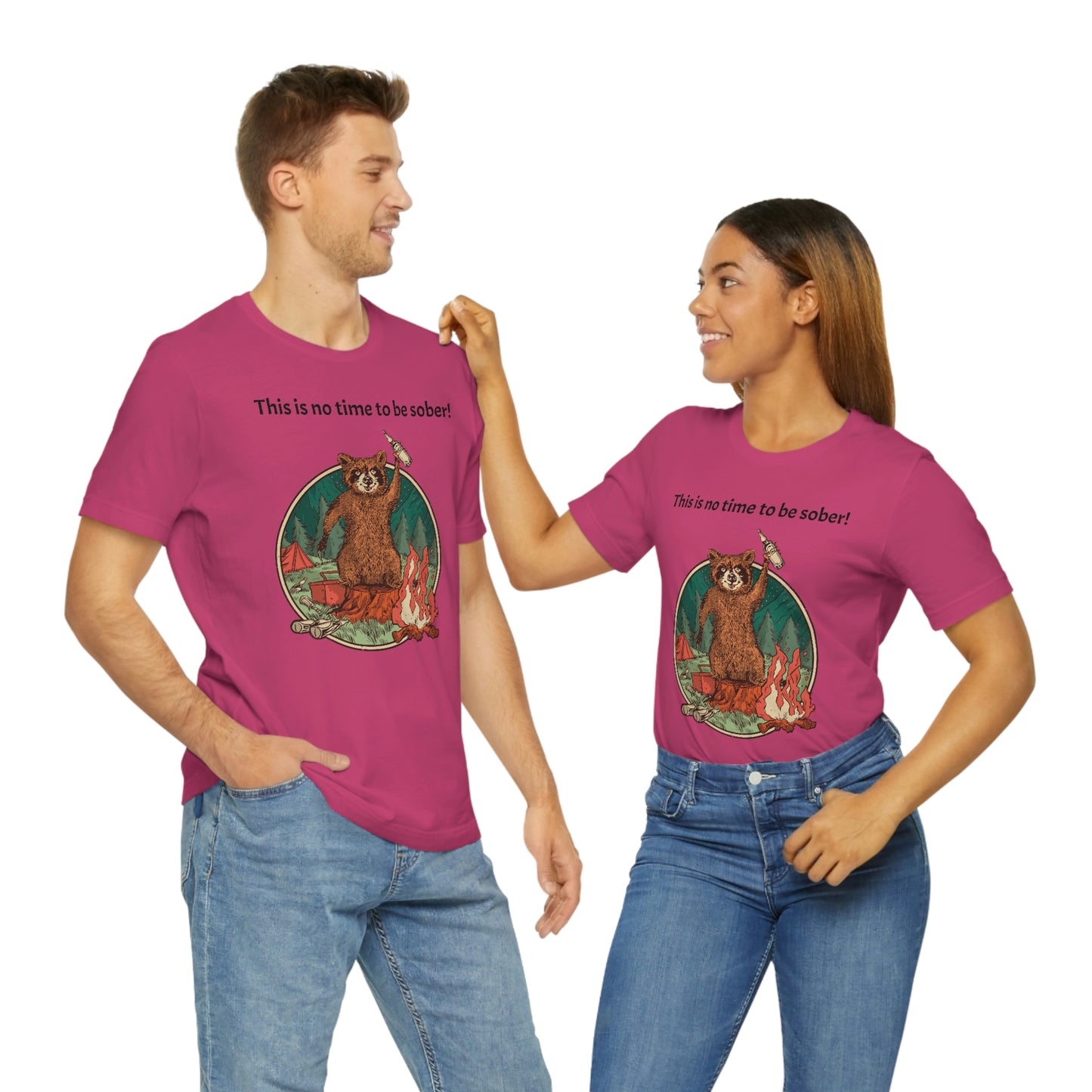 The Outdoor POD Store. This is no time to be sober raccoon campfire T-shirt. Berry