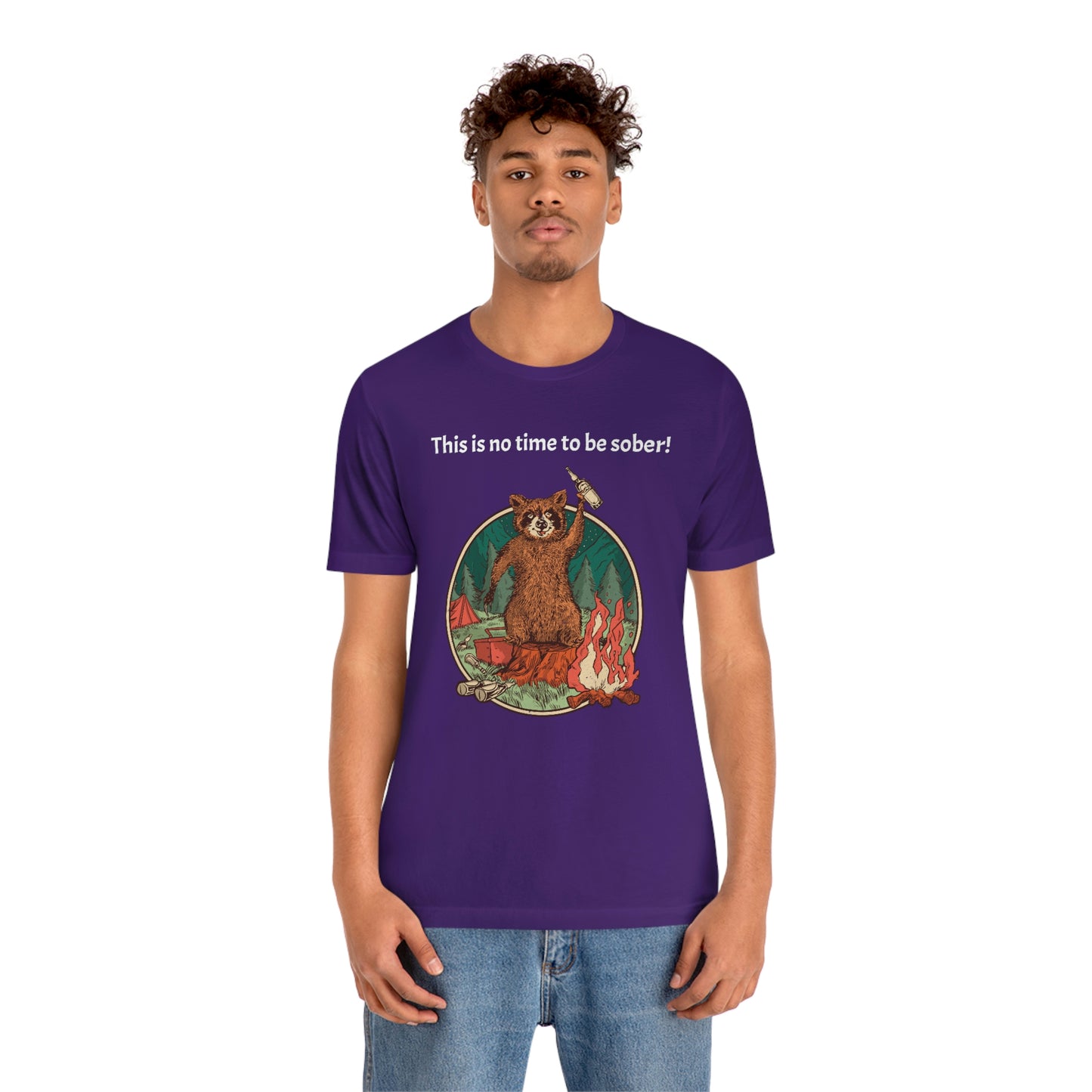 The Outdoor POD Store. This is no time to be sober raccoon campfire T-shirt. Purple