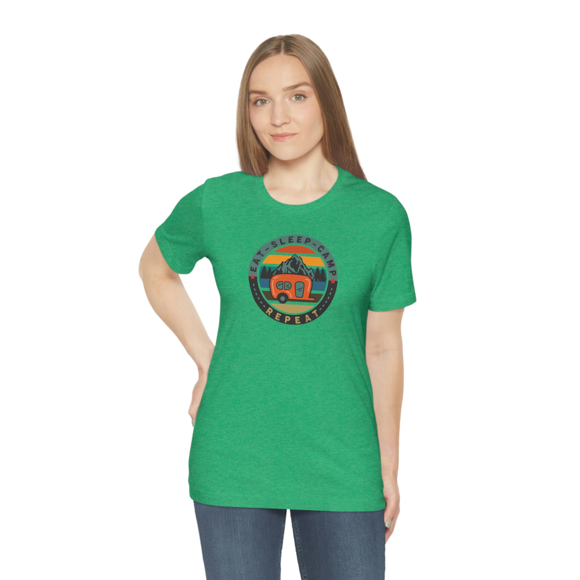 The Outdoor POD Store: Vintage Camping Tee - Eat, Sleep, Camp, Repeat. Heather Kelly