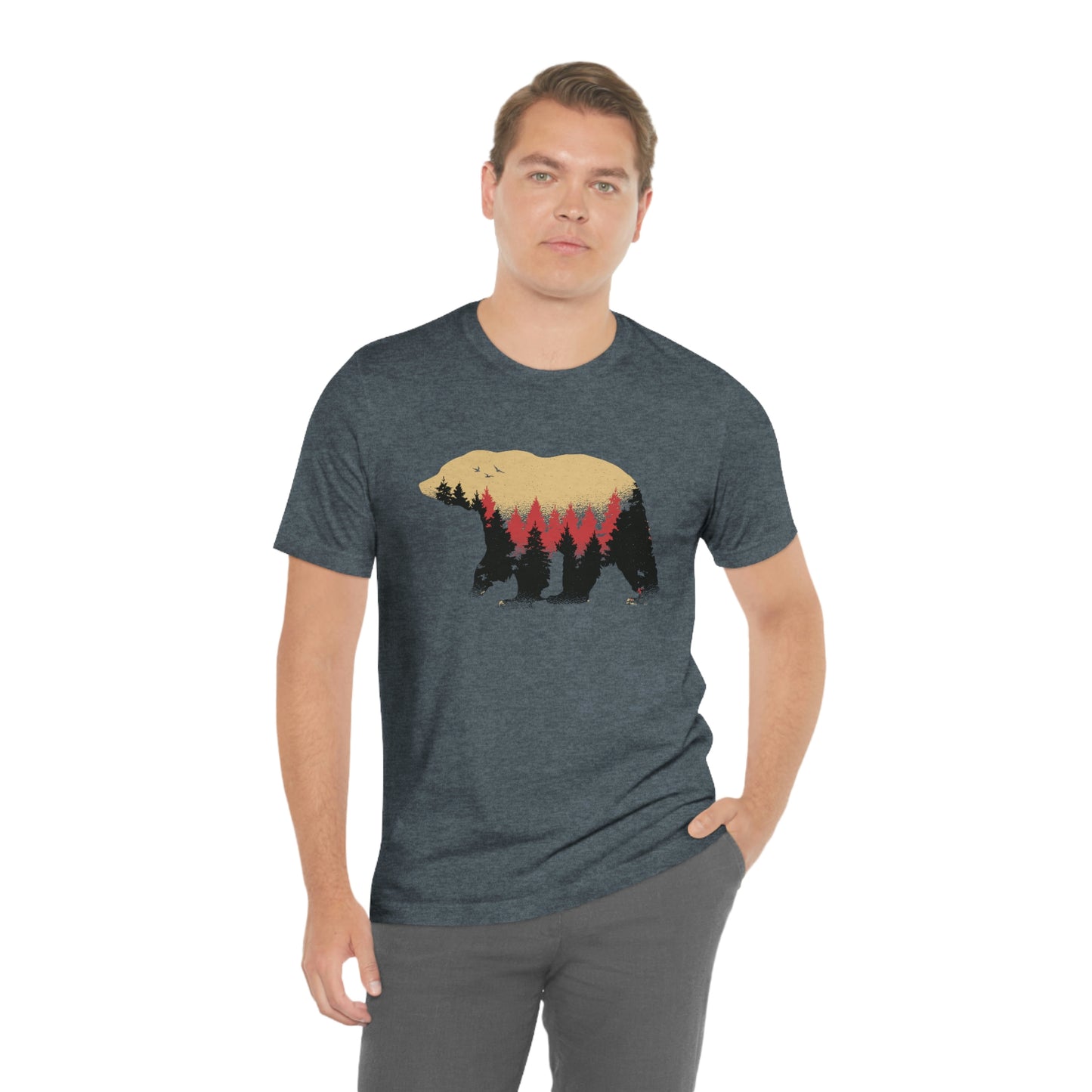 Outdoor POD Store. Camping Tee Collection. Bear Silhouette. Heather Slate