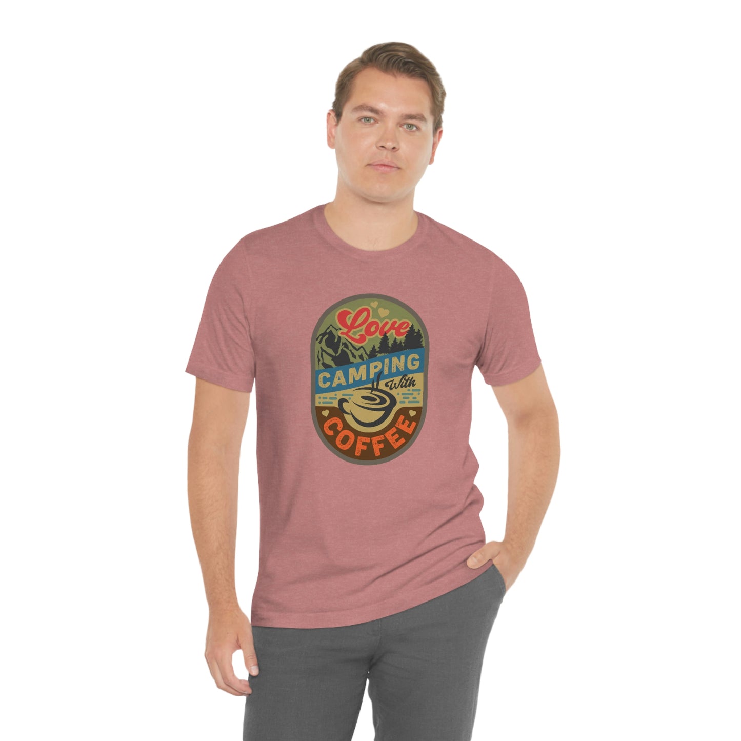 The Outdoor POD Store: Vintage Camping Tee - Love Camping with Coffee. Heather Mauve