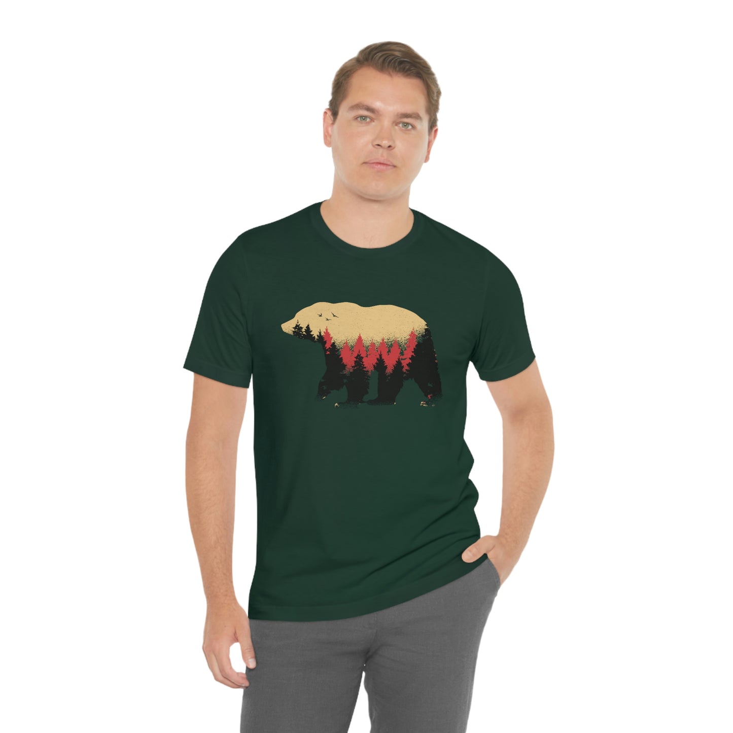 Outdoor POD Store. Camping Tee Collection. Bear Silhouette. Forest