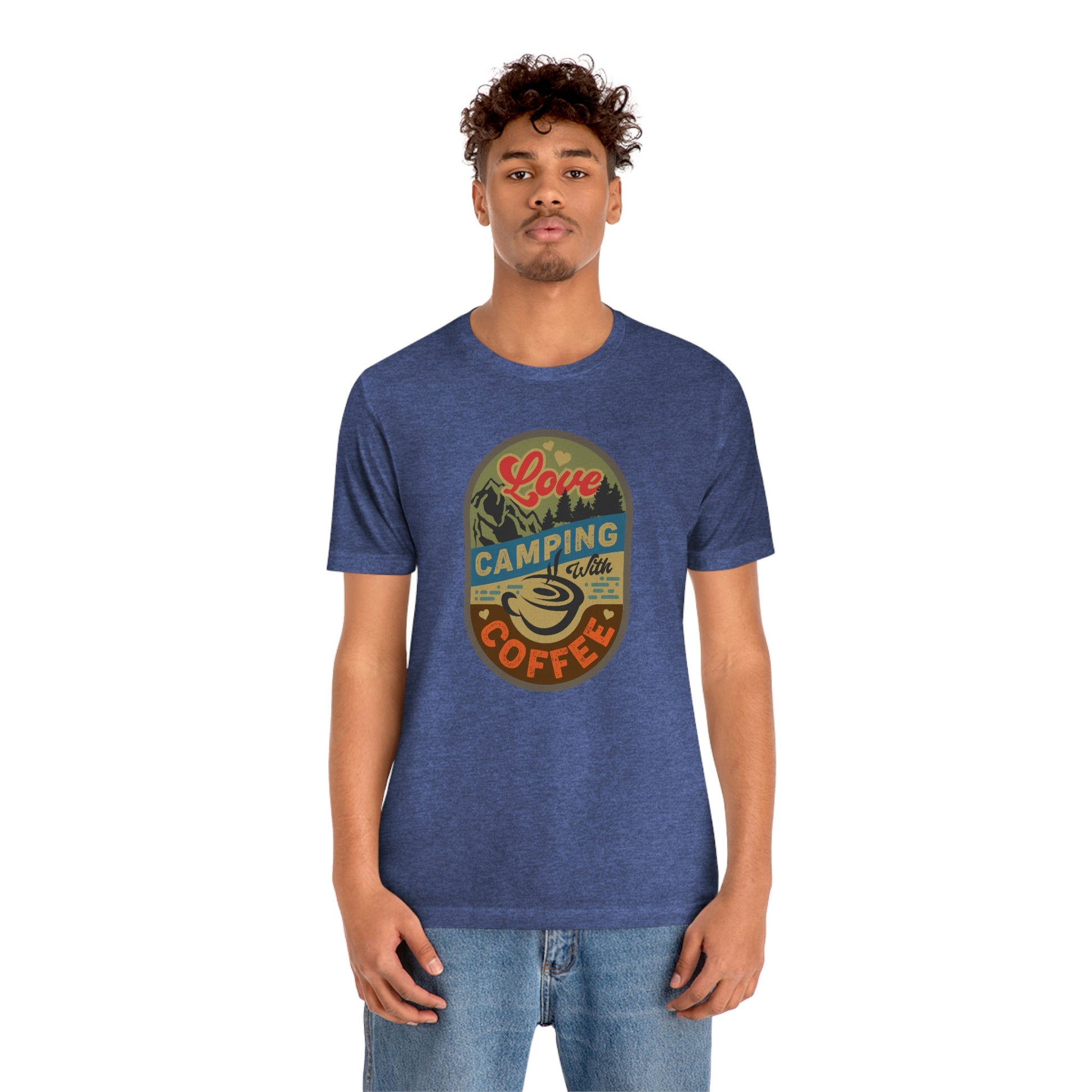 The Outdoor POD Store: Vintage Camping Tee - Love Camping with Coffee. Heather True Royal Blue