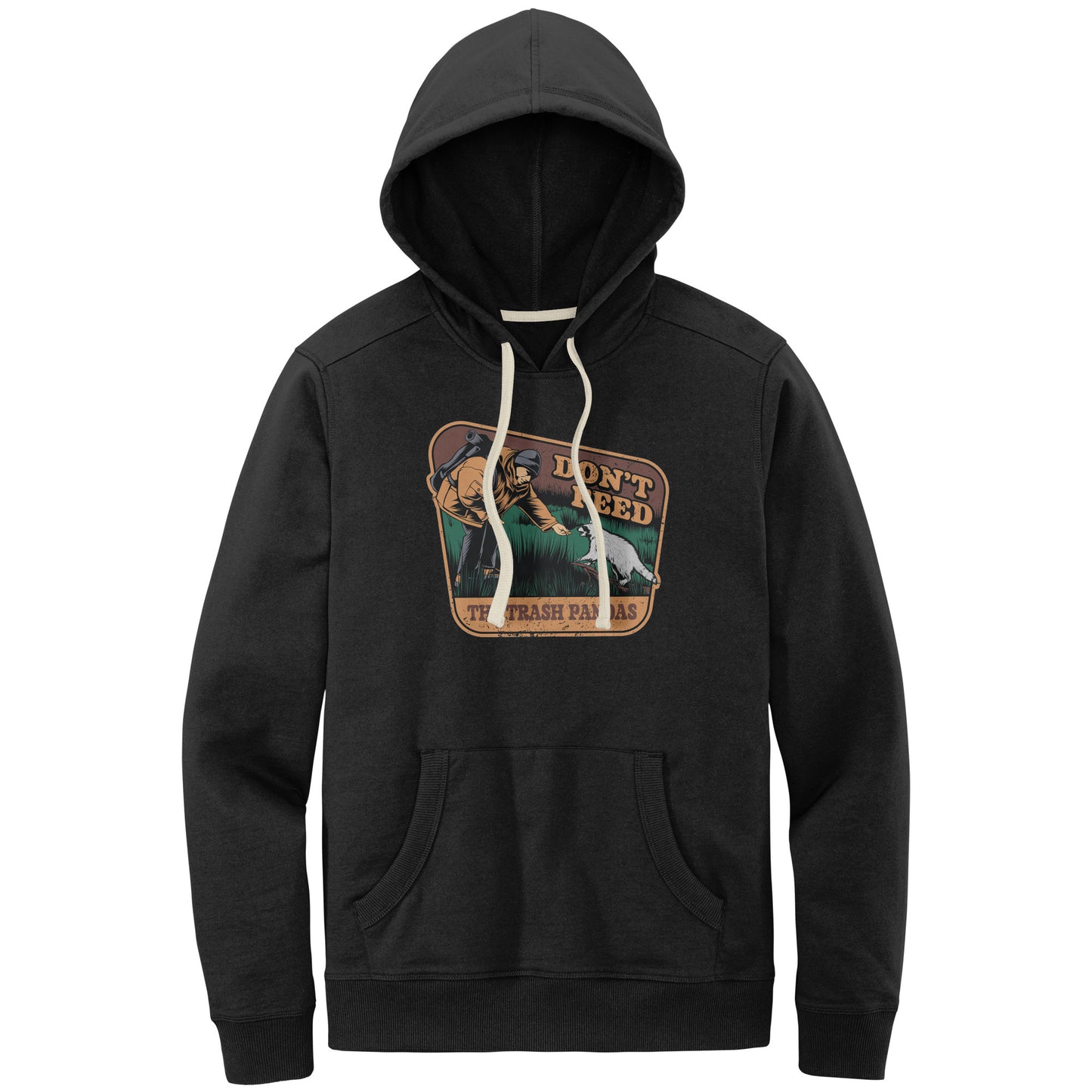 The Outdoor POD Store: 100% Recycled Hoodie, Funny Animal Meme Hoodie. Don't Feed the Trash Pandas. Black