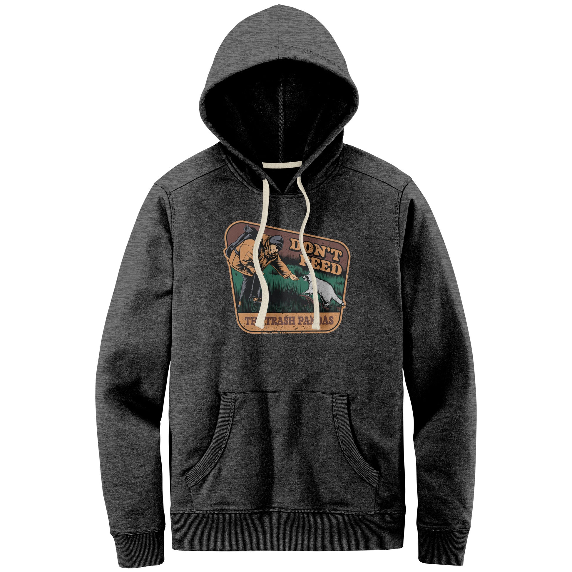 The Outdoor POD Store: 100% Recycled Hoodie, Funny Animal Meme Hoodie. Don't Feed the Trash Pandas. Charcoal Heather