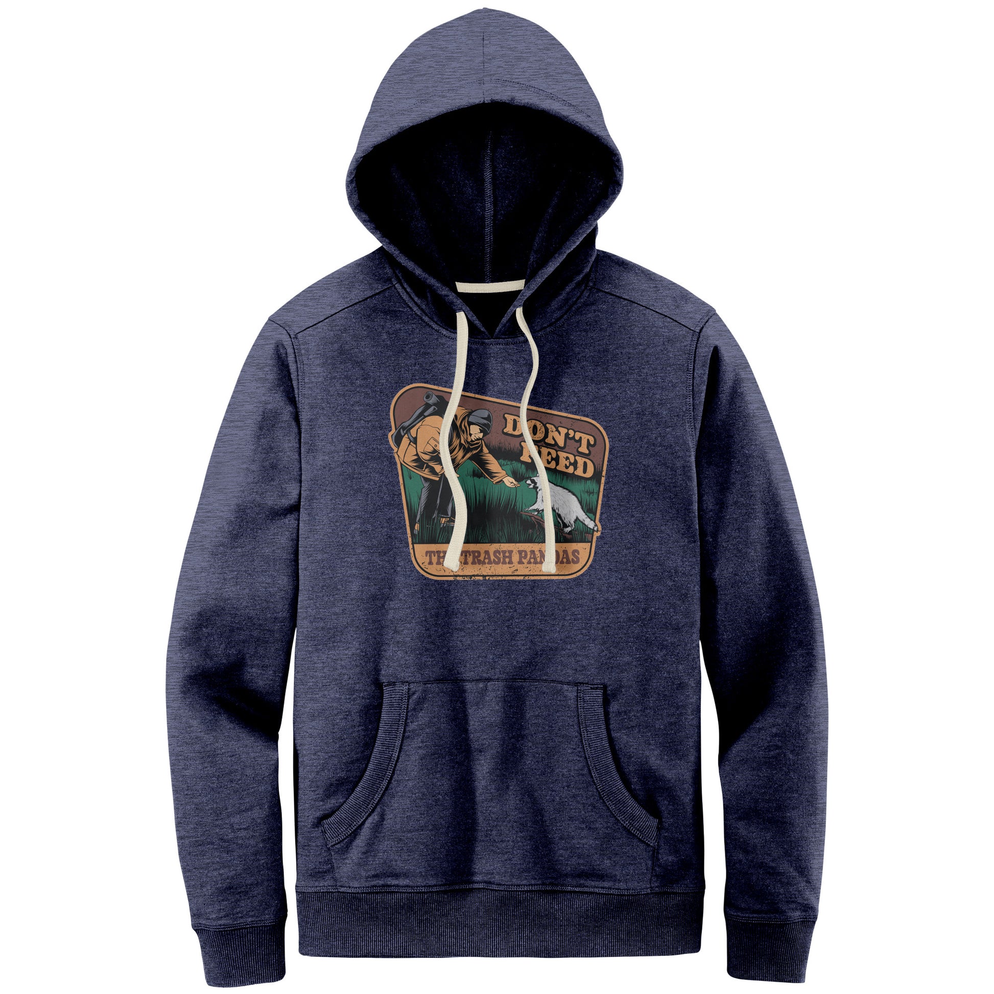 The Outdoor POD Store: 100% Recycled Hoodie, Funny Animal Meme Hoodie. Don't Feed the Trash Pandas. Heather Navy