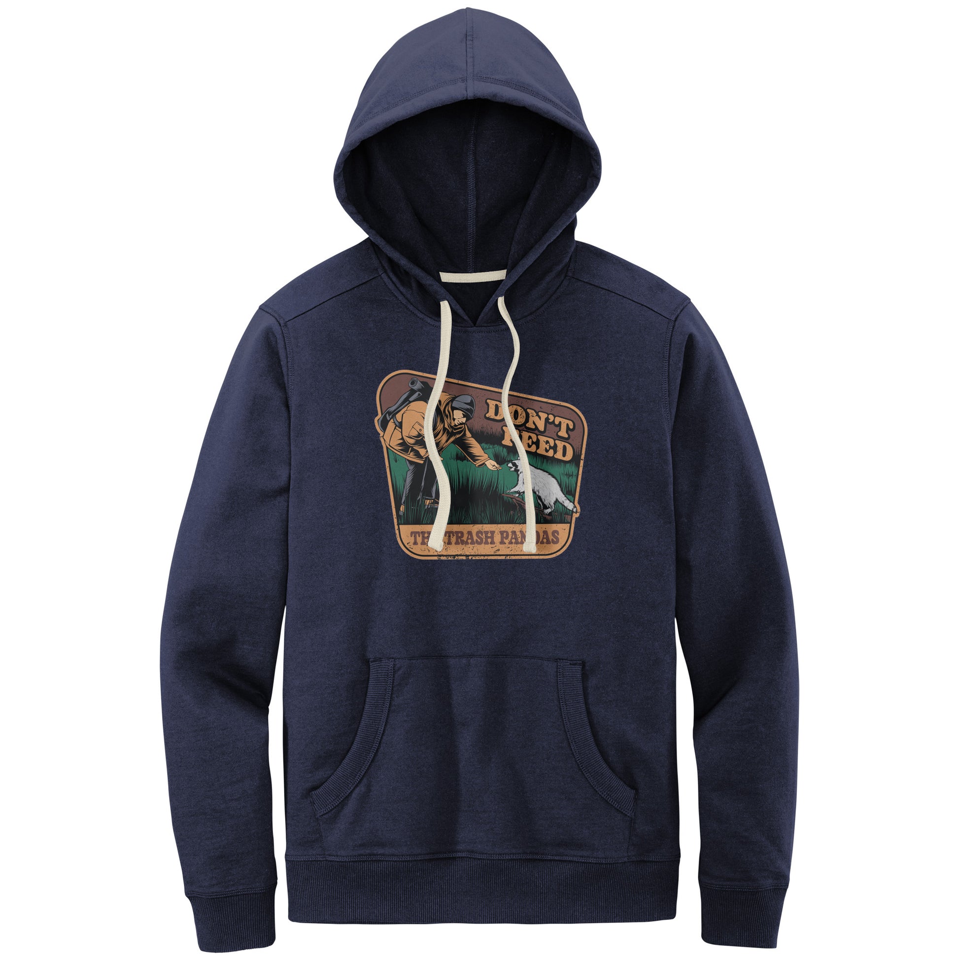 The Outdoor POD Store: 100% Recycled Hoodie, Funny Animal Meme Hoodie. Don't Feed the Trash Pandas. True Navy