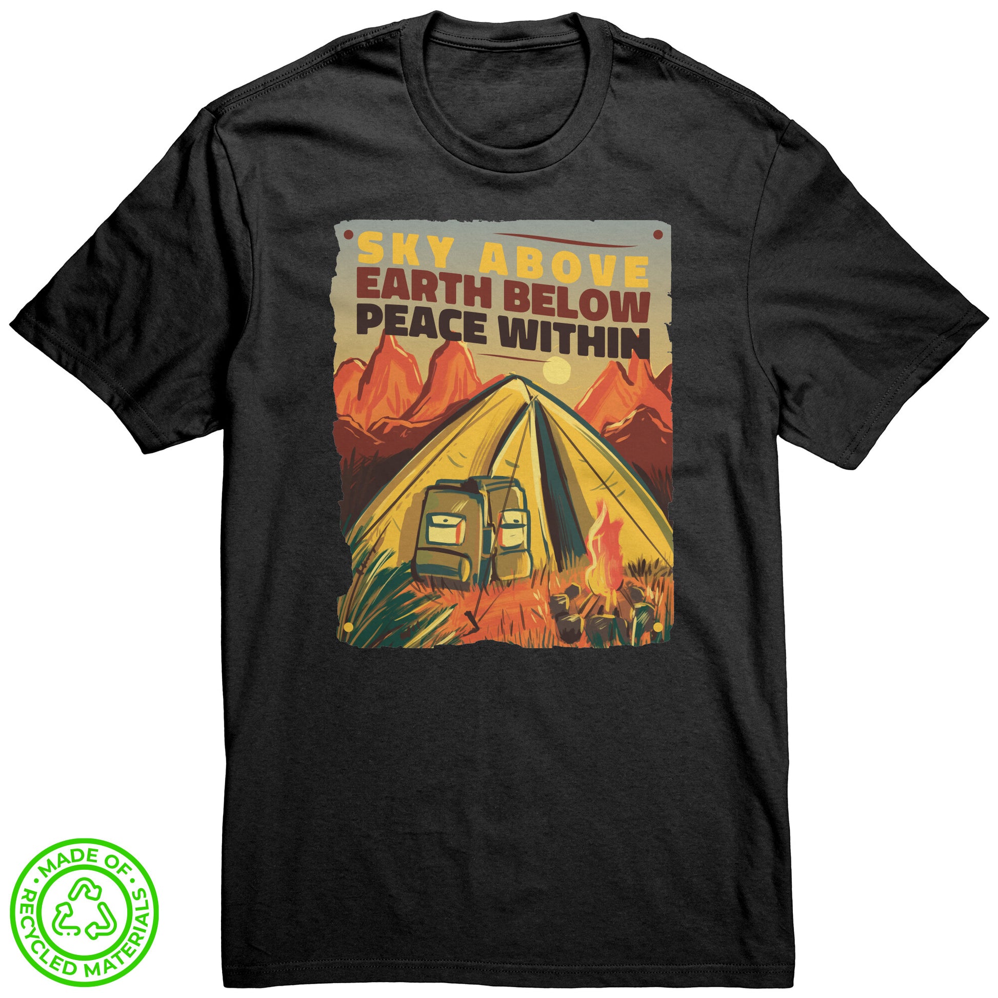 The Outdoor POD Store. 100% Recycled Tee Collection. Sky Above Earth Below Peace Within. Black