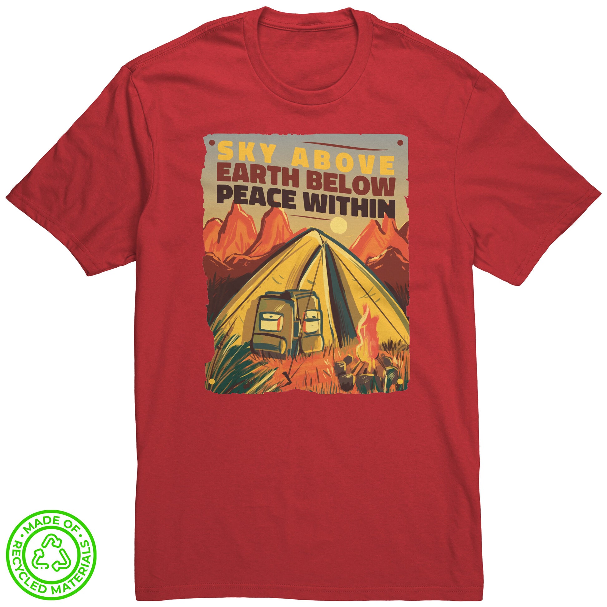 The Outdoor POD Store. 100% Recycled Tee Collection. Sky Above Earth Below Peace Within. Ruby Red