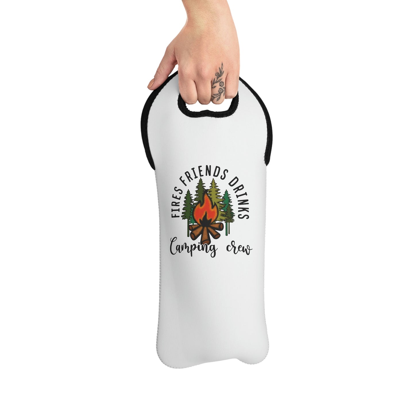 Wine Tote Bag - Camping Crew - Fires, Friends, Drinks - White