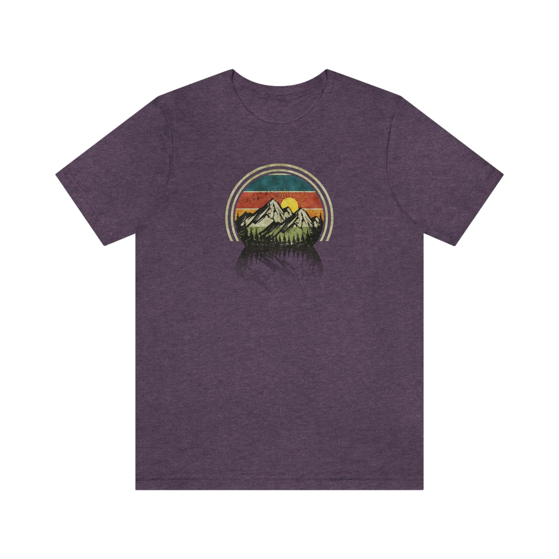 The Outdoor POD Store. Camping Tee Collection. Mountains. Heather Team Purple