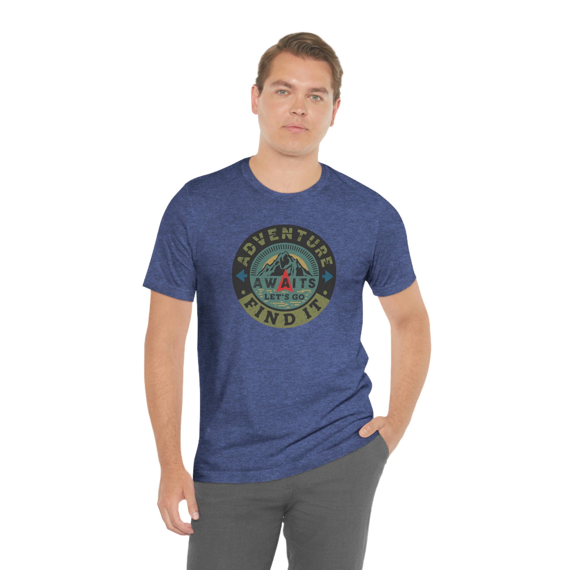 The Outdoor POD Store: Vintage Camping Tee Collection - Adventure Awaits Let's Go Find It. Heather Royal Blue