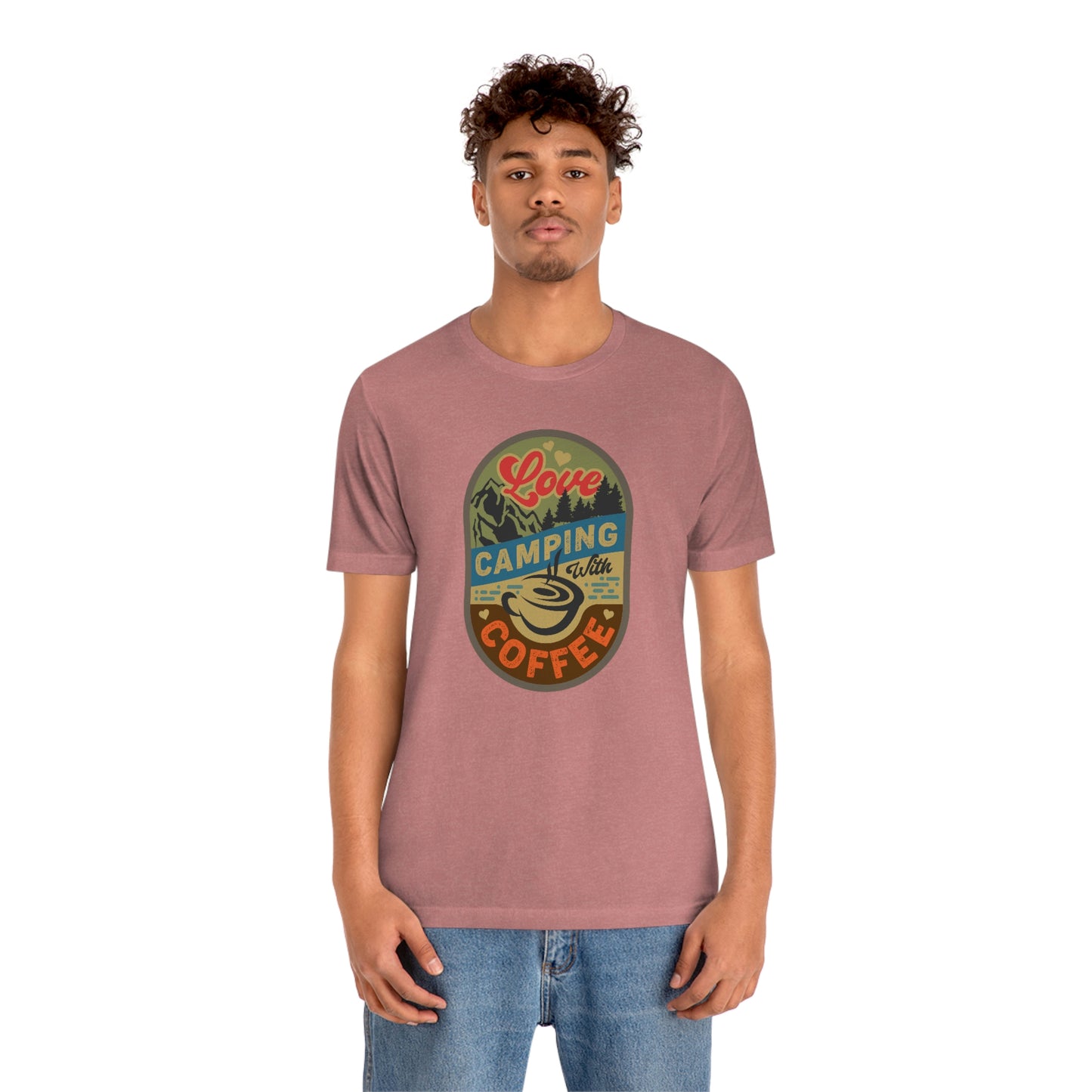 The Outdoor POD Store: Vintage Camping Tee - Love Camping with Coffee. Heather Mauve