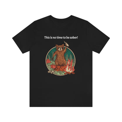 The Outdoor POD Store. This is no time to be sober raccoon campfire T-shirt. Black