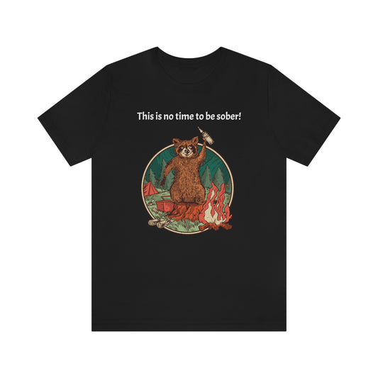 The Outdoor POD Store. This is no time to be sober raccoon campfire T-shirt. Black