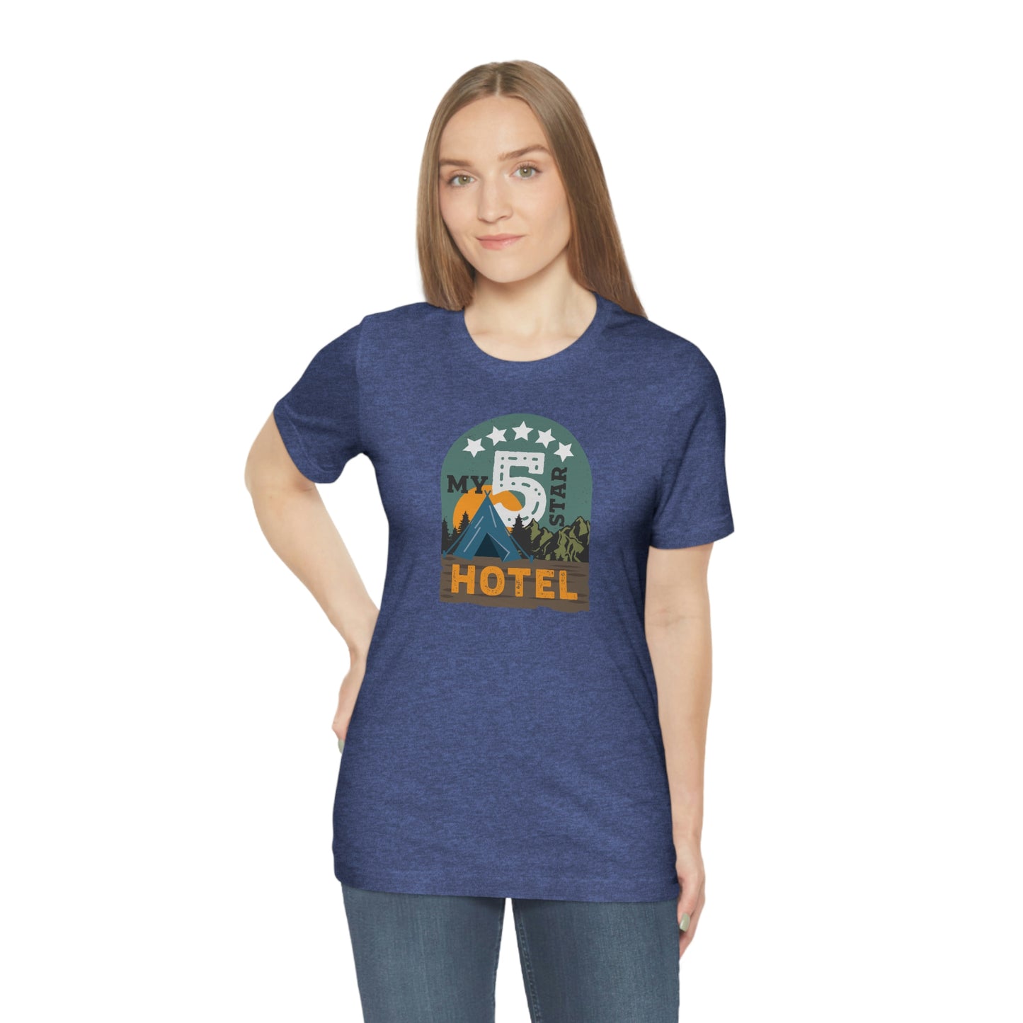 The Outdoor POD Store: Vintage Camping Tee - My Five Star Hotel is a Tent. Heather True Royal Blue