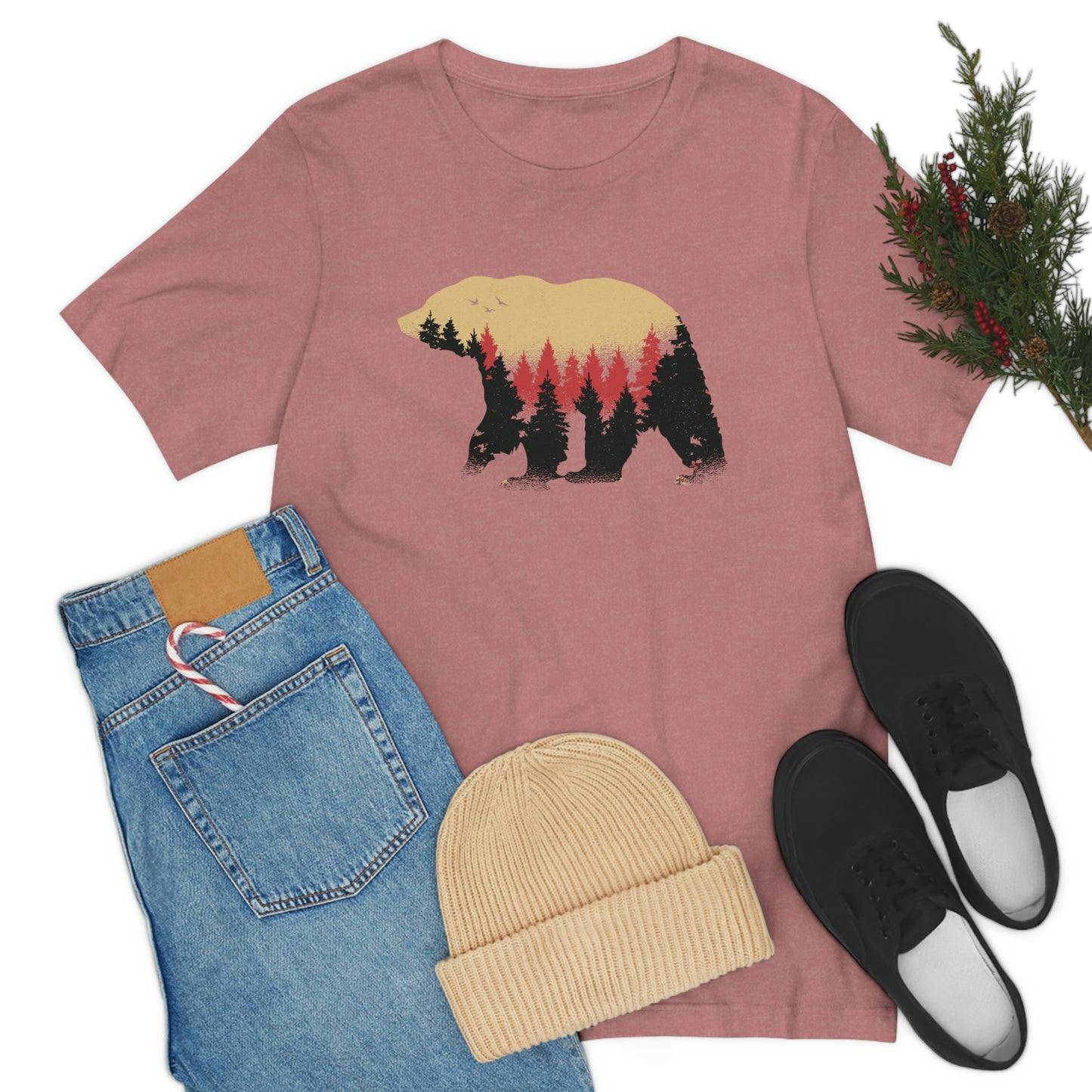 Outdoor POD Store. Camping Tee Collection. Bear Silhouette. Heather Mauve