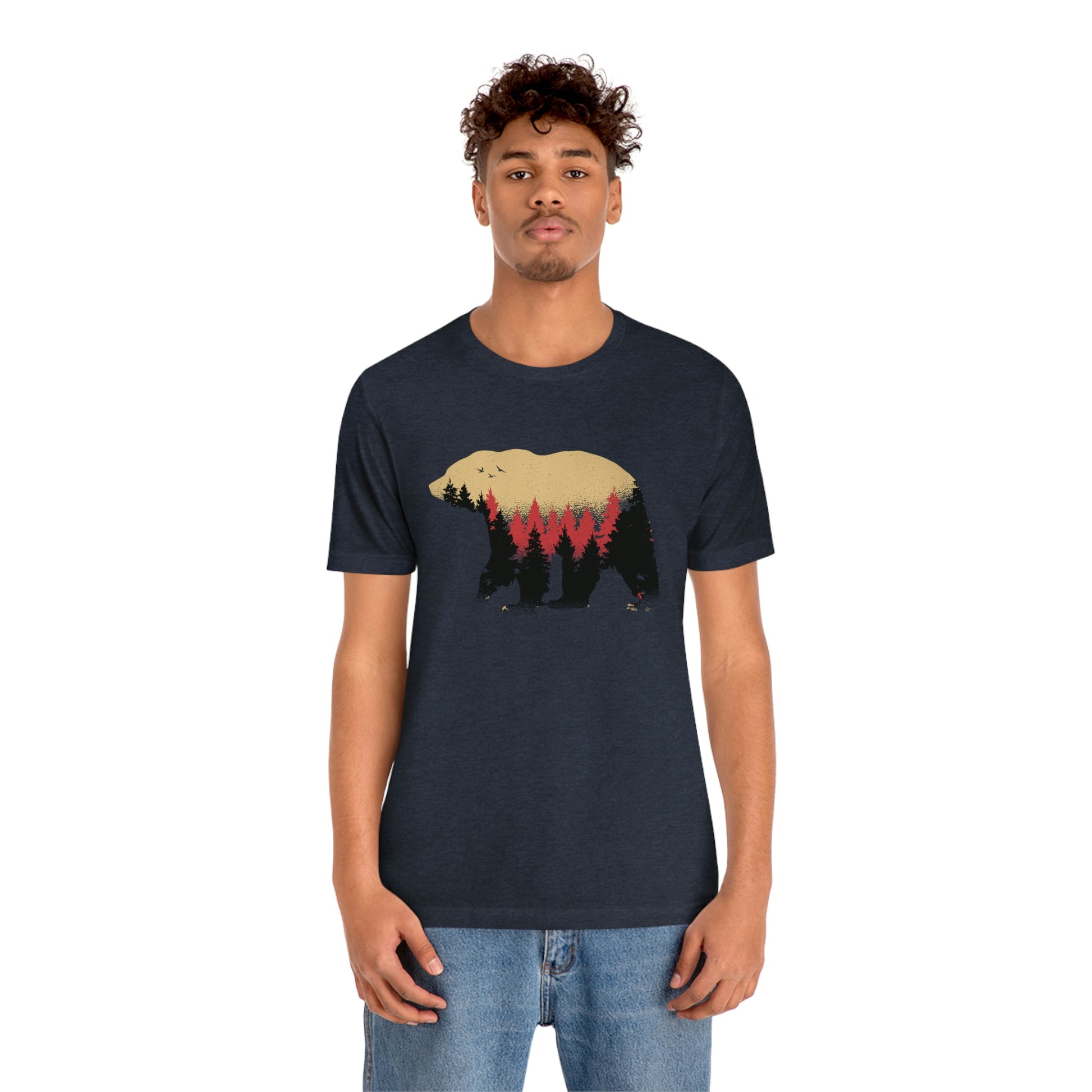 Outdoor POD Store. Camping Tee Collection. Bear Silhouette. Heather Navy