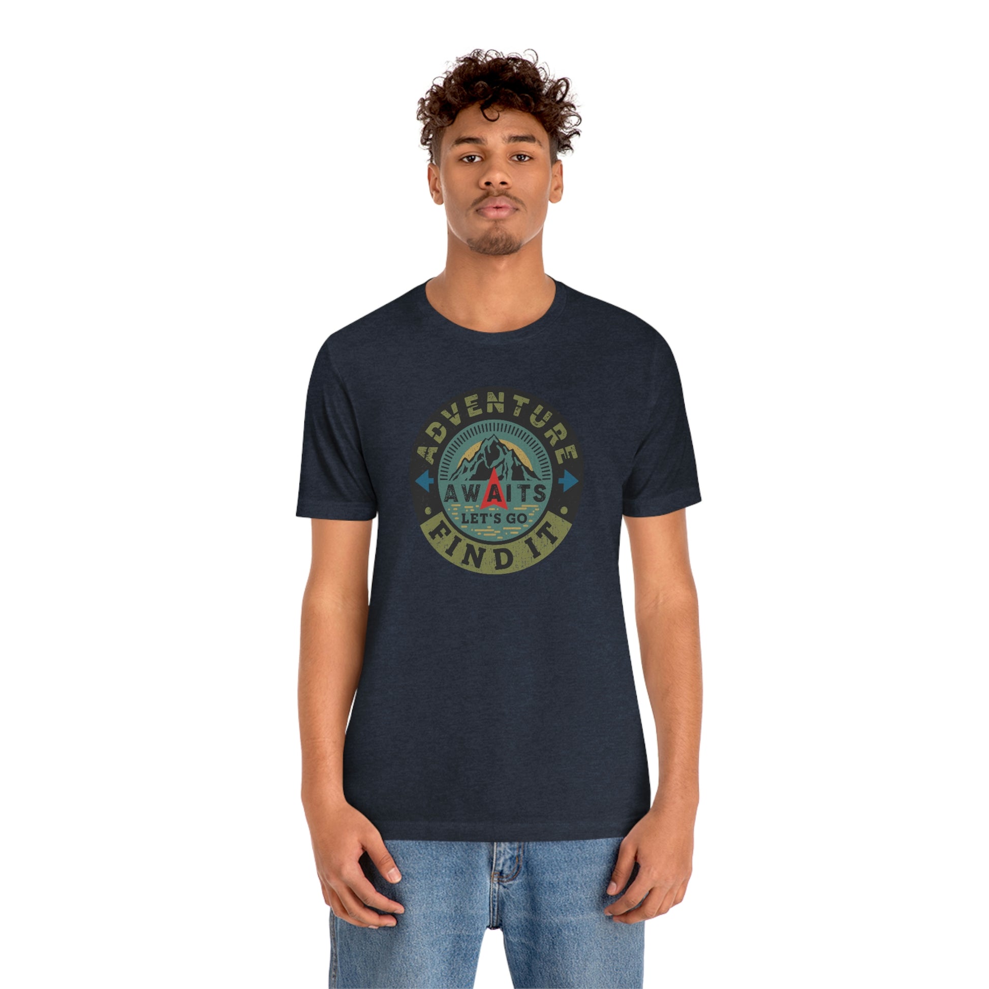 The Outdoor POD Store: Vintage Camping Tee Collection - Adventure Awaits Let's Go Find It. Heather Navy