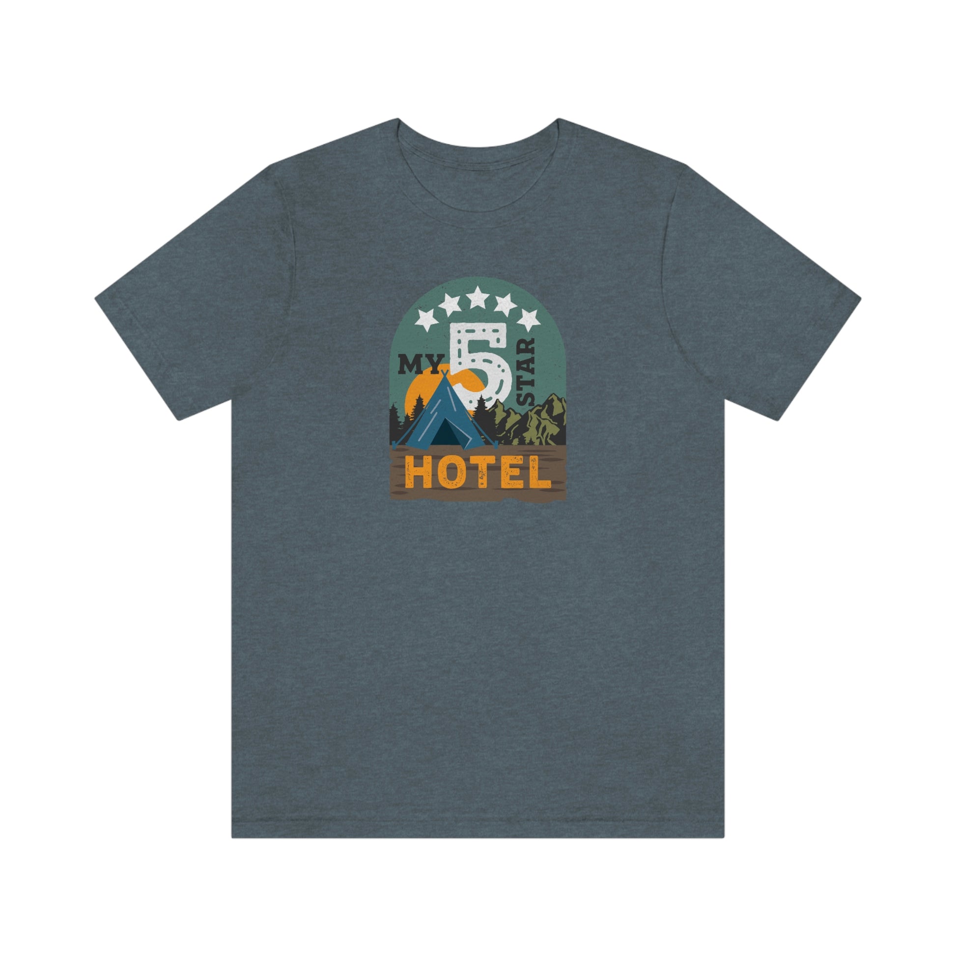 The Outdoor POD Store: Vintage Camping Tee - My Five Star Hotel is a Tent. Heather Slate