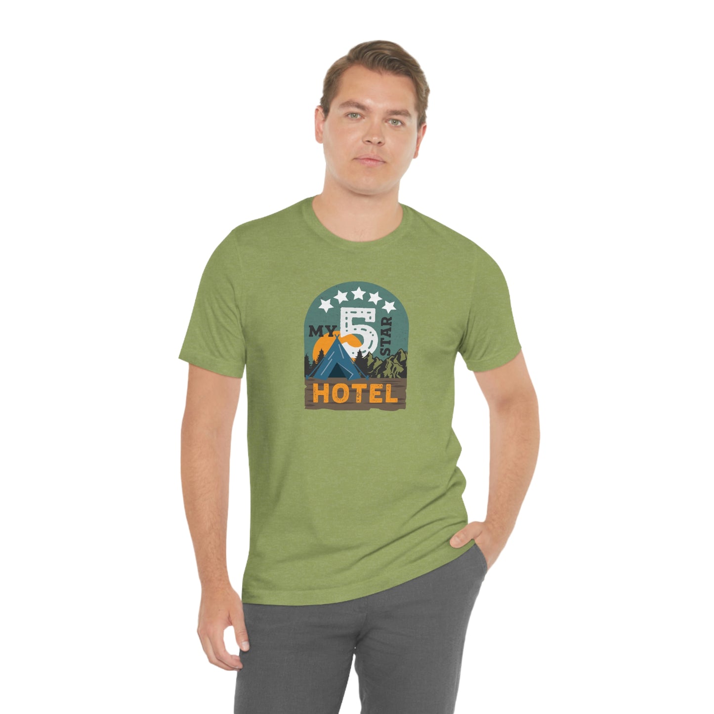 The Outdoor POD Store: Vintage Camping Tee - My Five Star Hotel is a Tent. Heather Green