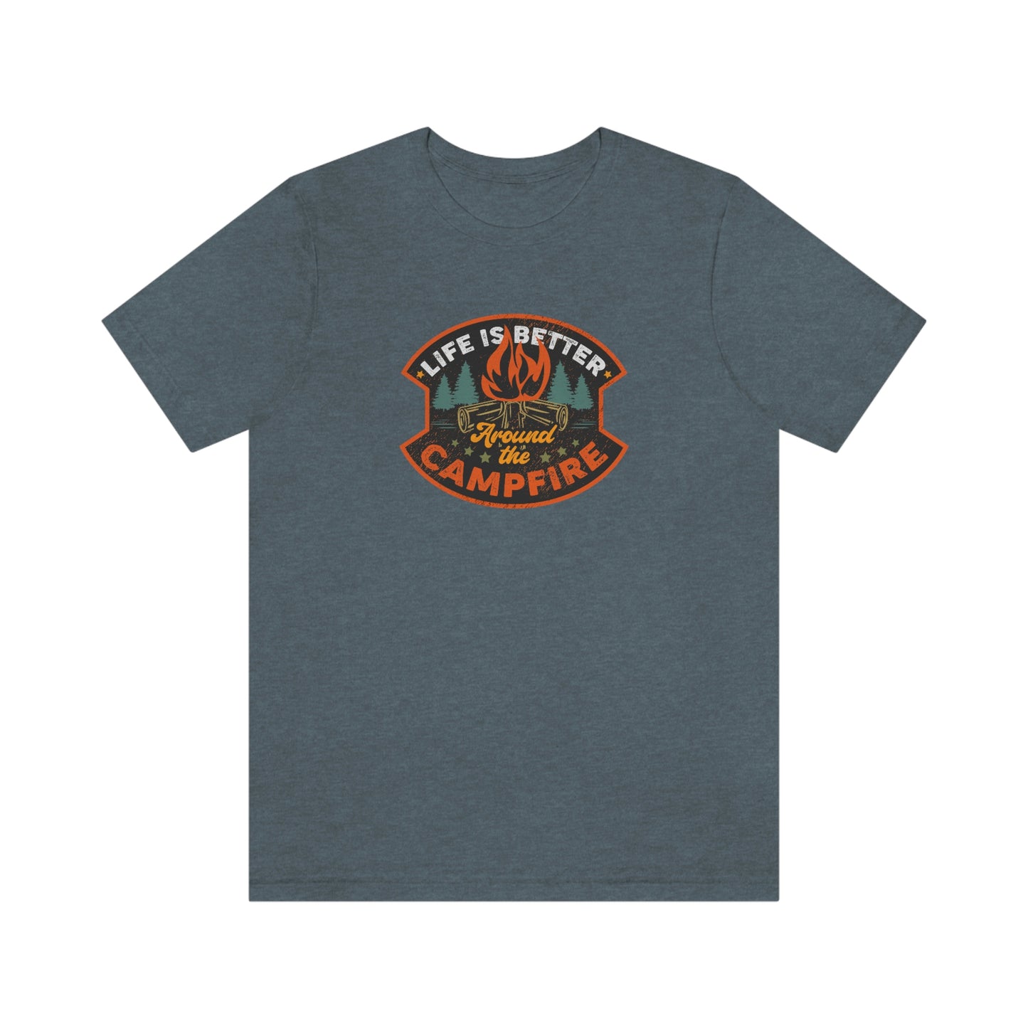 The Outdoor POD Store: Vintage Camping Tee - Life is Better Around the Campfire. Heather Slate