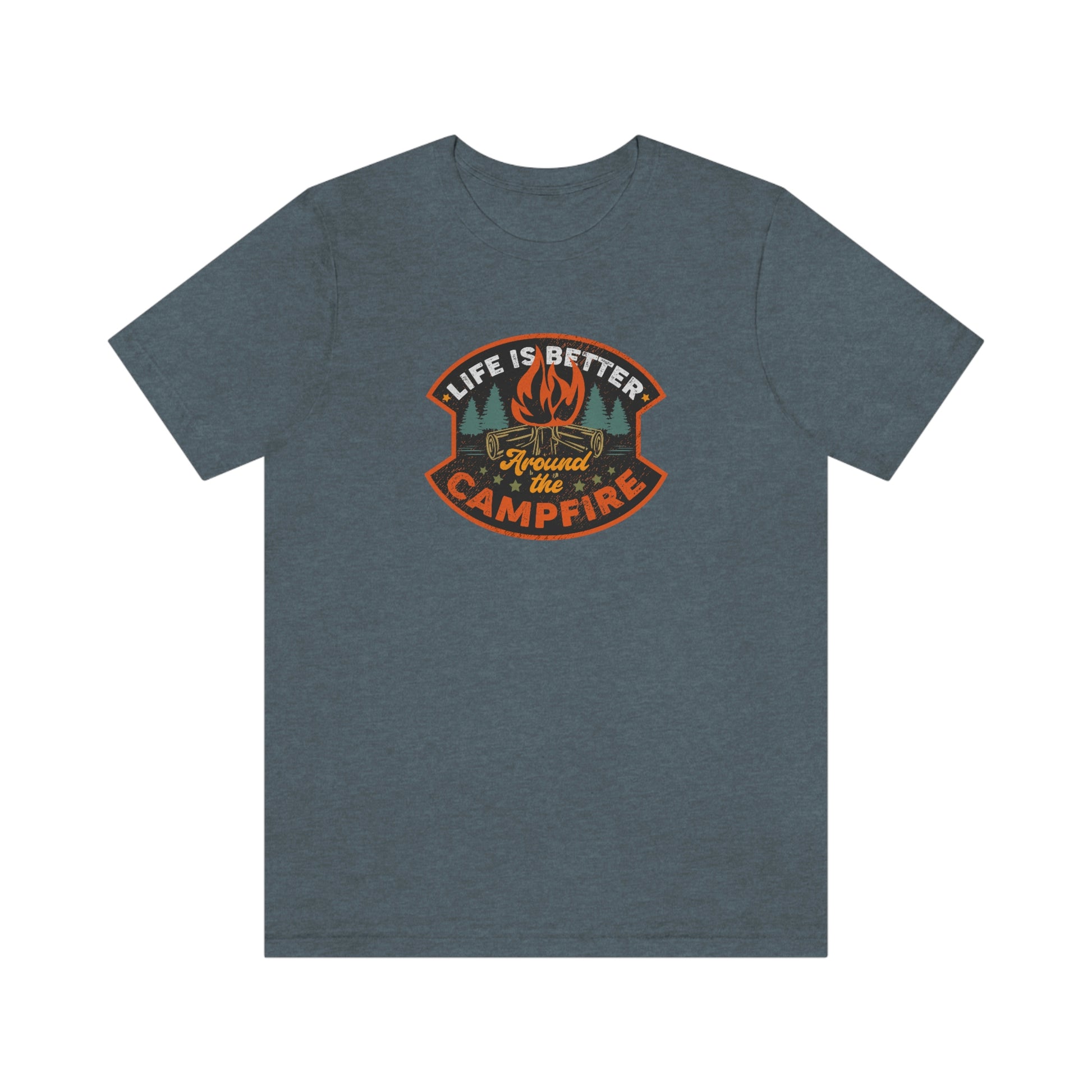 The Outdoor POD Store: Vintage Camping Tee - Life is Better Around the Campfire. Heather Slate