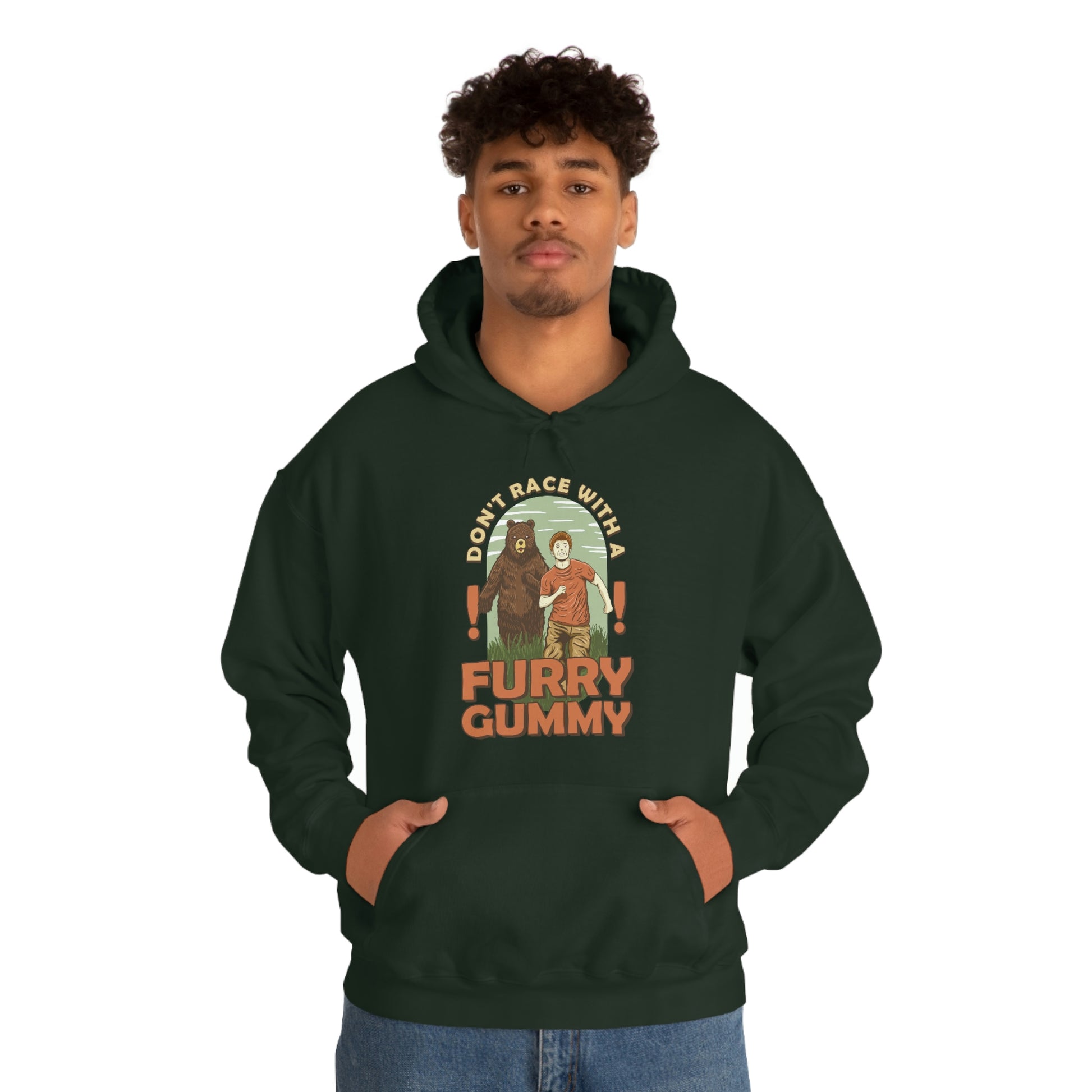 The Outdoor POD Store Funny Animal Meme Collection & Hoodie Collection. Don't Race with a Furry Gummy. Forest Green