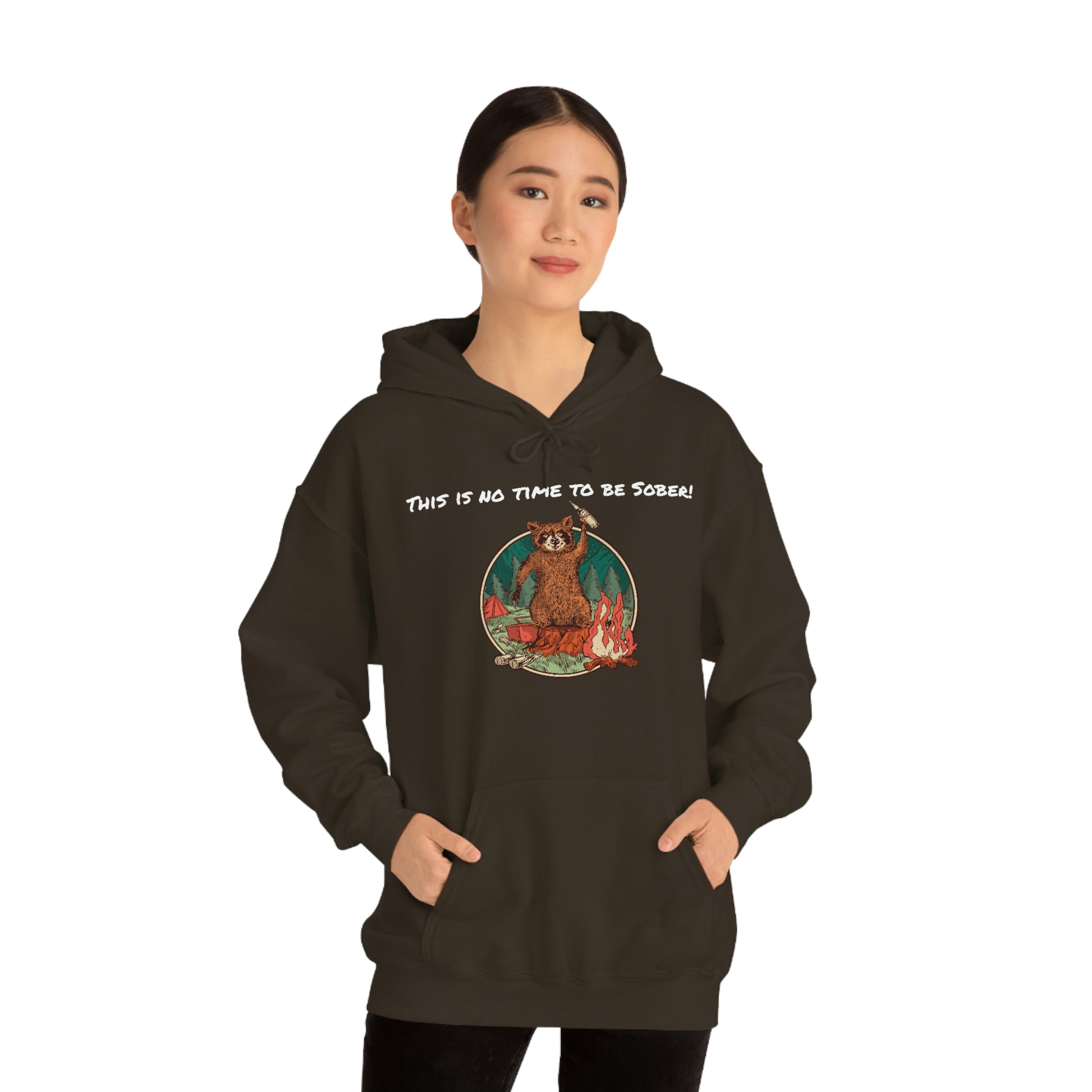 The Outdoor POD Store. This is No Time To Be Sober Hoodie. Dark Chocolate