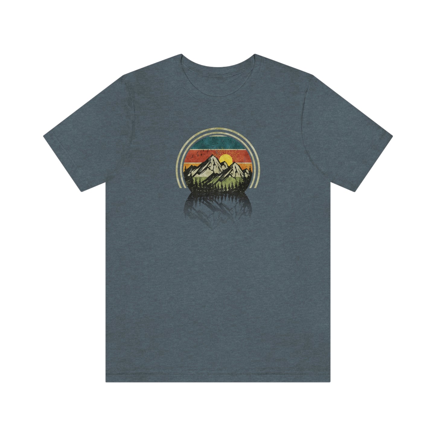 The Outdoor POD Store. Camping Tee Collection. Mountains. Heather Navy