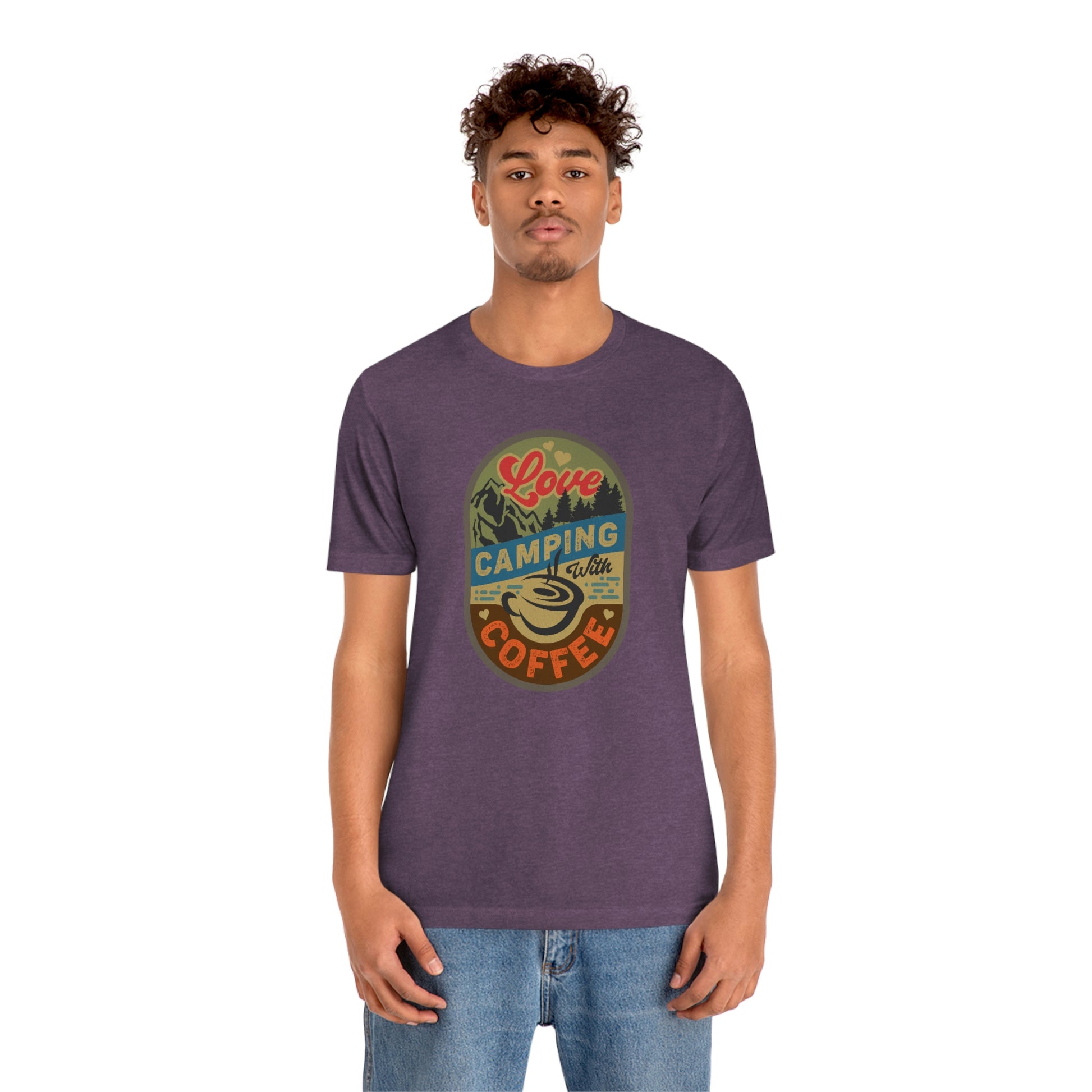 The Outdoor POD Store: Vintage Camping Tee - Love Camping with Coffee. Heather Team Purple