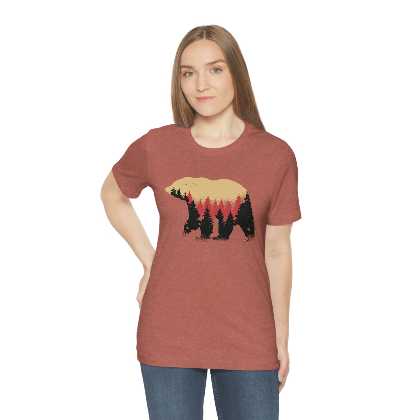 Outdoor POD Store. Camping Tee Collection. Bear Silhouette. Heather Clay