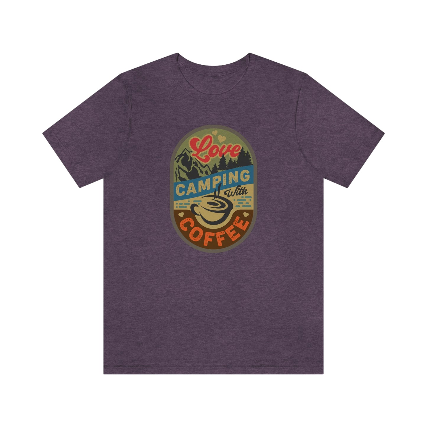 The Outdoor POD Store: Vintage Camping Tee - Love Camping with Coffee. Heather Team Purple