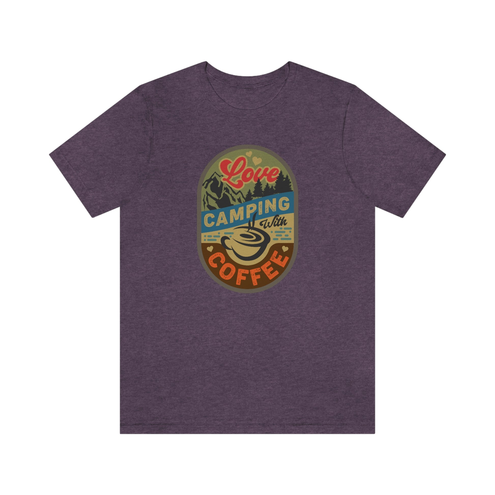 The Outdoor POD Store: Vintage Camping Tee - Love Camping with Coffee. Heather Team Purple