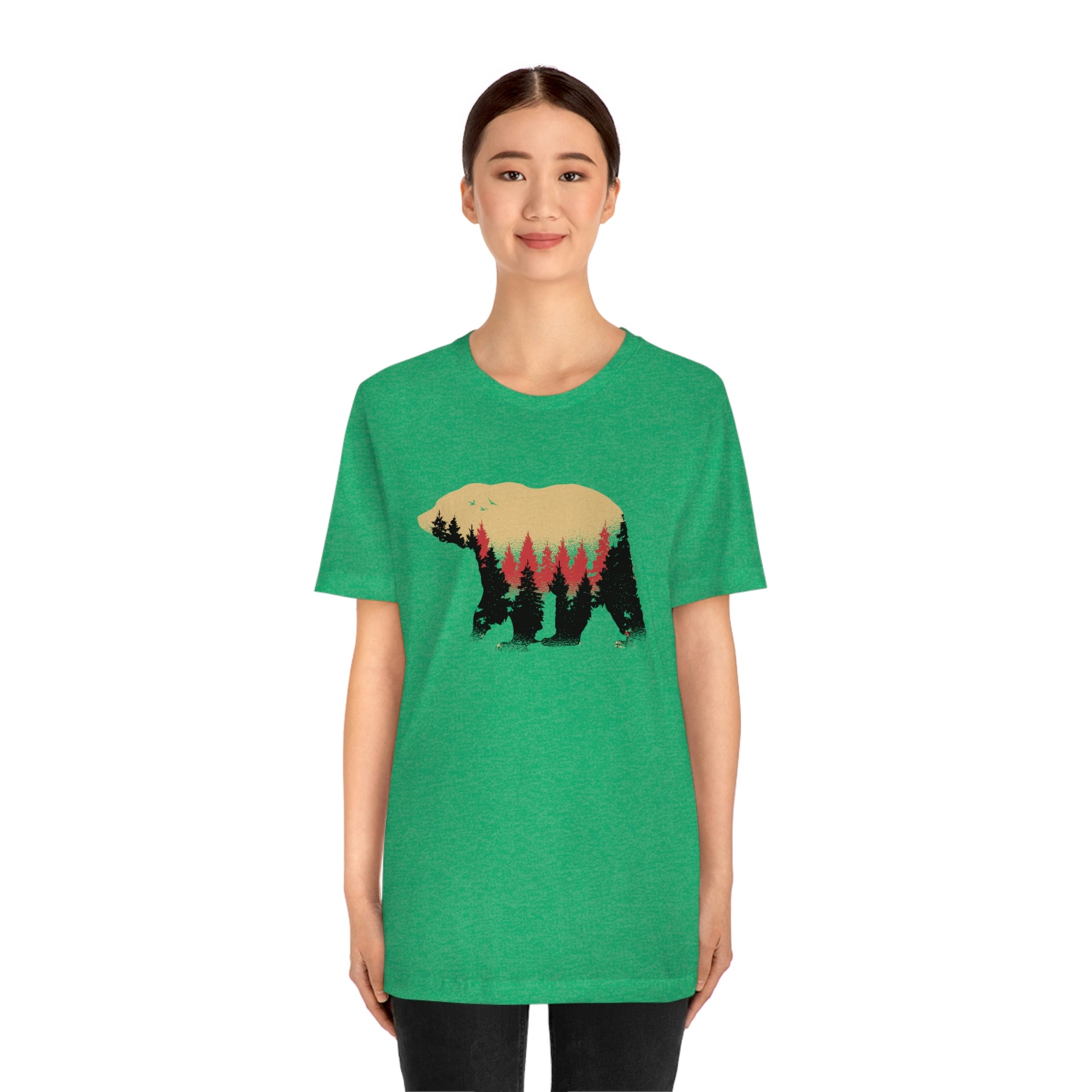 Outdoor POD Store. Camping Tee Collection. Bear Silhouette. Heather Kelly