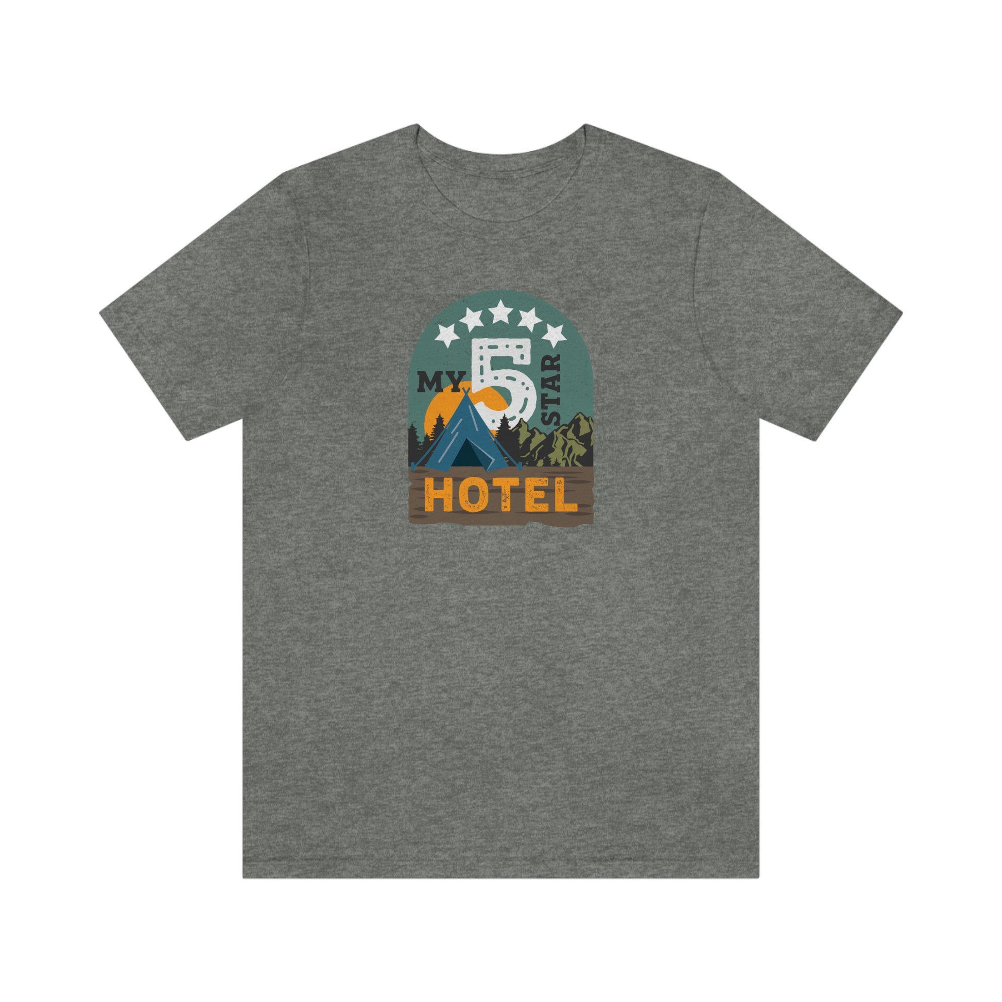 The Outdoor POD Store: Vintage Camping Tee - My Five Star Hotel is a Tent. Deep Heather