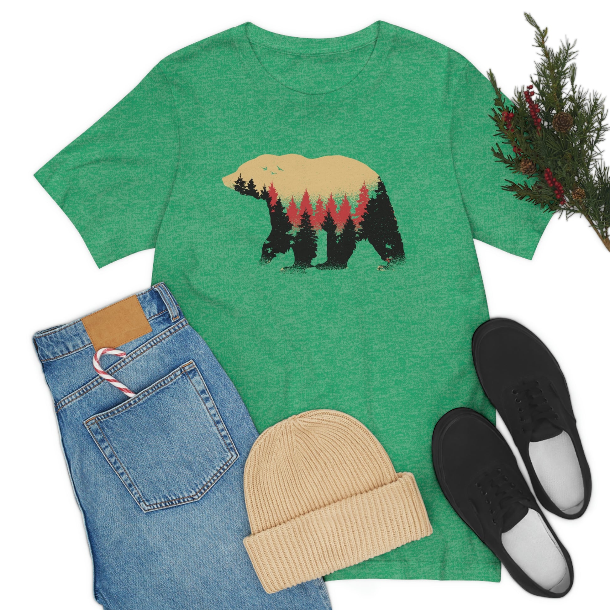 Outdoor POD Store. Camping Tee Collection. Bear Silhouette. Heather Kelly