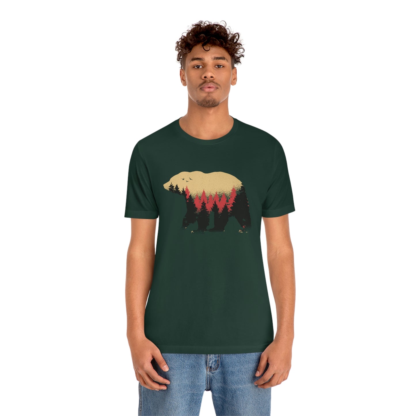 Outdoor POD Store. Camping Tee Collection. Bear Silhouette. Forest