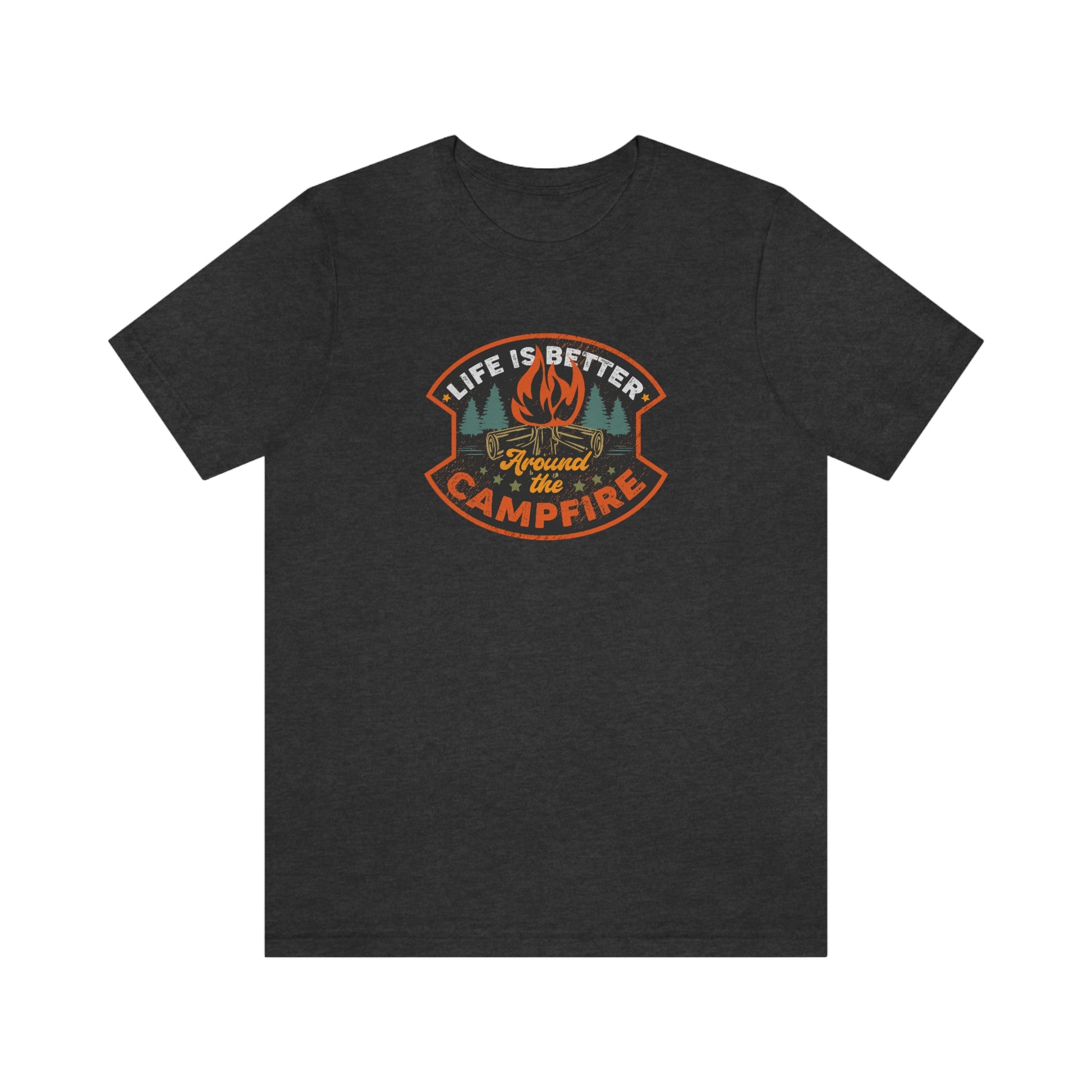 The Outdoor POD Store: Vintage Camping Tee - Life is Better Around the Campfire. Dark Grey Heather