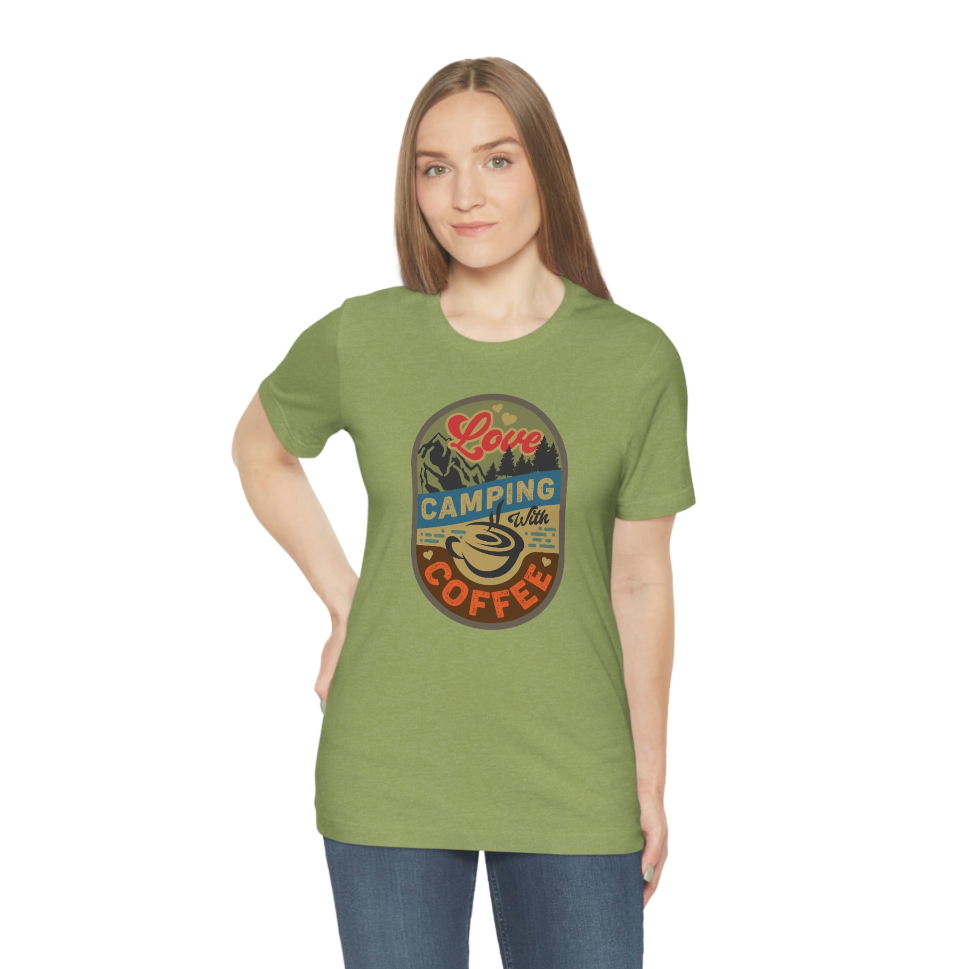 The Outdoor POD Store: Vintage Camping Tee - Love Camping with Coffee. Heather Green