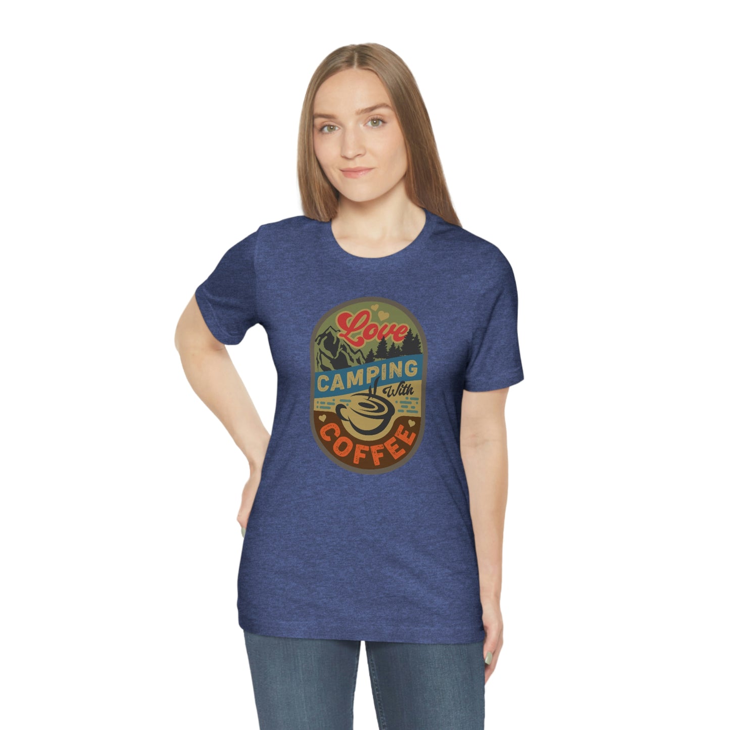 The Outdoor POD Store: Vintage Camping Tee - Love Camping with Coffee. Heather True Royal Blue