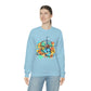 Light blue Camping Sweater. Pastel color mountains and compass light blue sweater