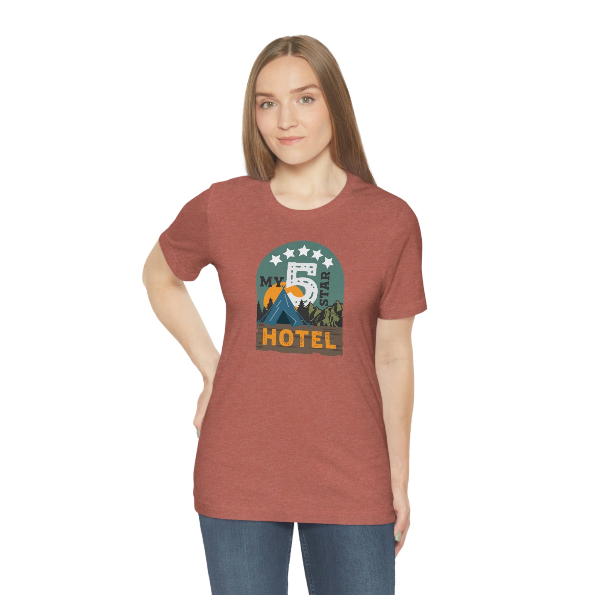 The Outdoor POD Store: Vintage Camping Tee - My Five Star Hotel is a Tent. Deep Heather