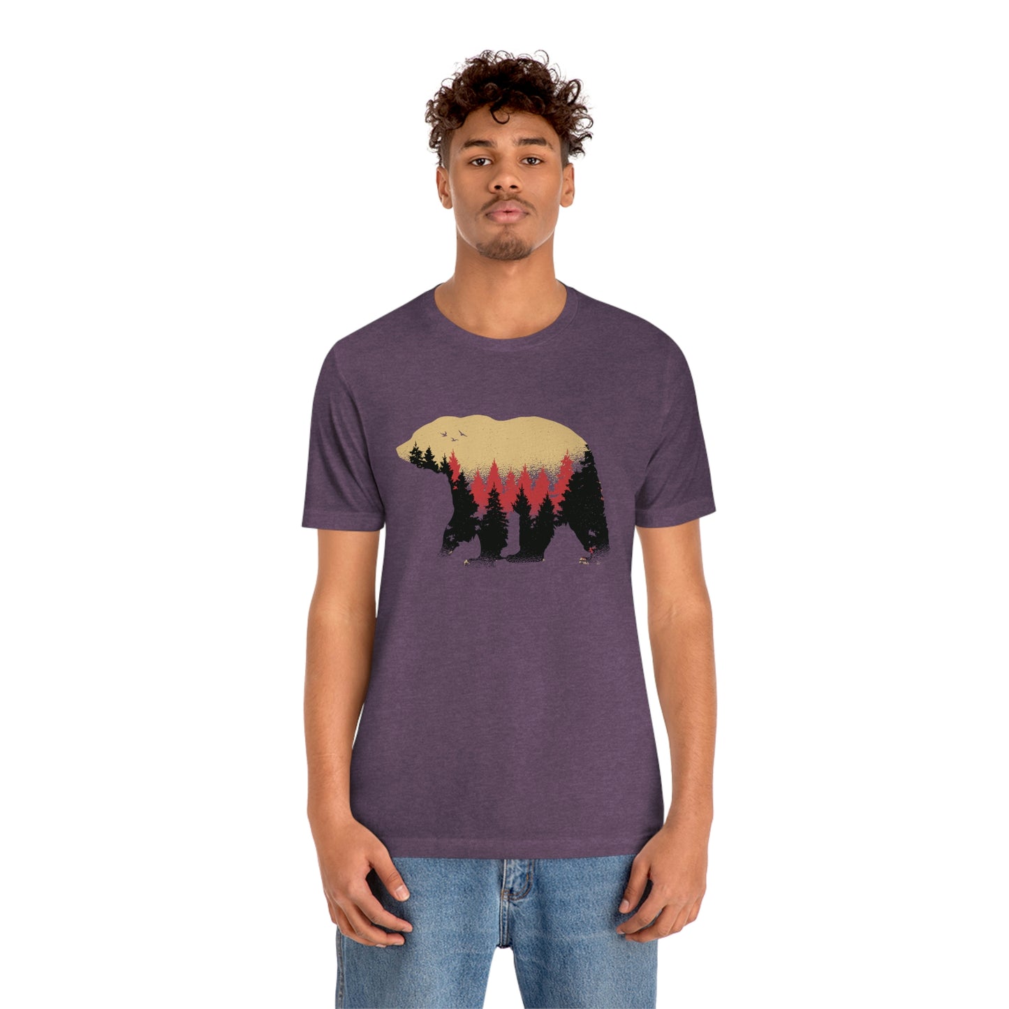 Outdoor POD Store. Camping Tee Collection. Bear Silhouette. Heather Team Purple