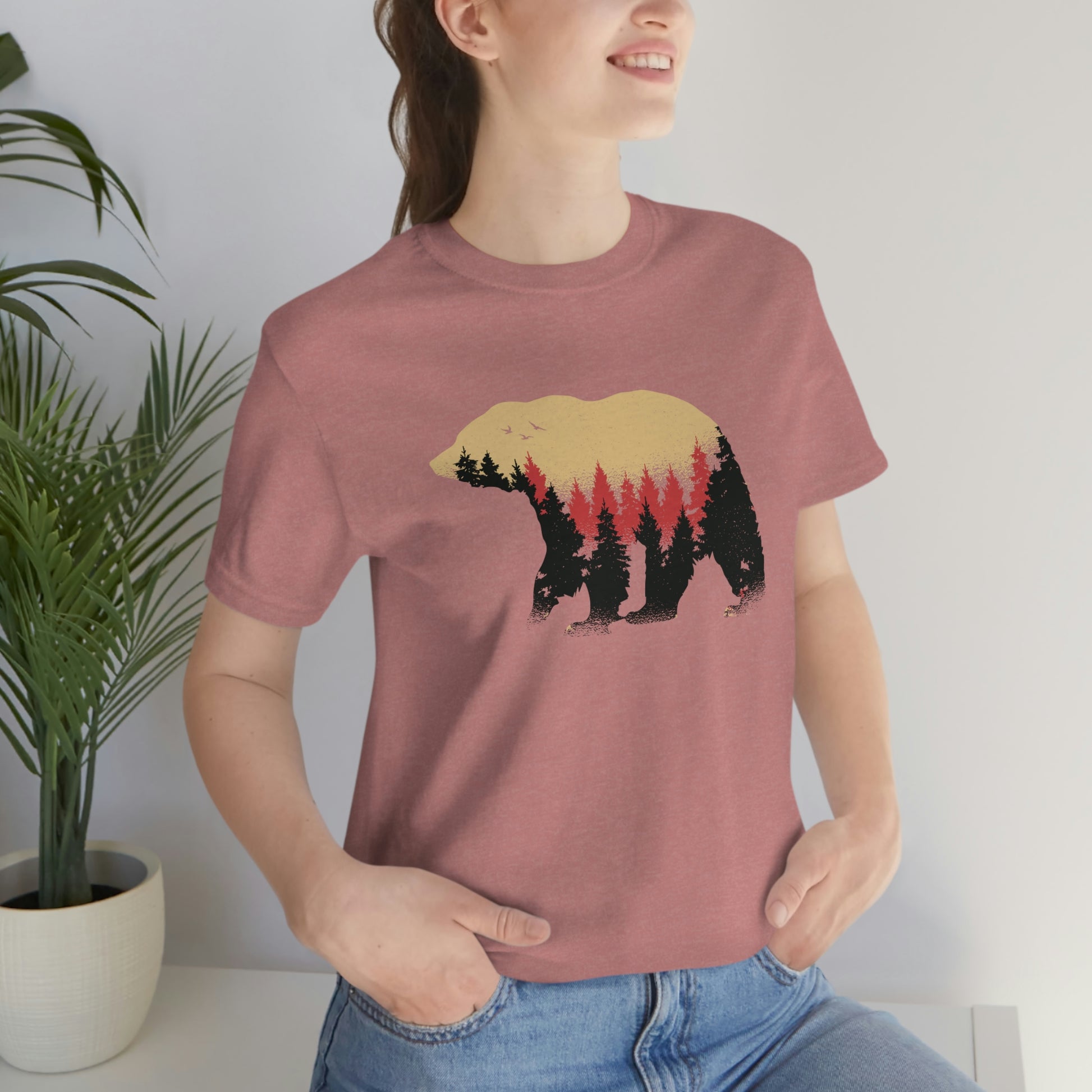 Outdoor POD Store. Camping Tee Collection. Bear Silhouette. Heather Mauve