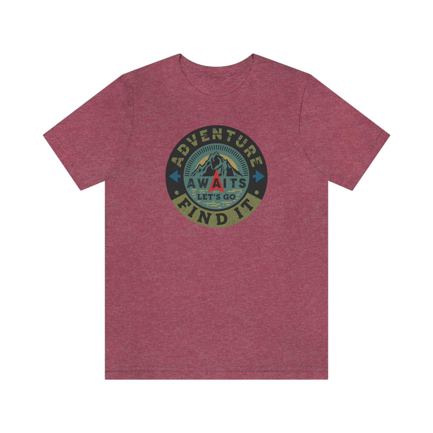 The Outdoor POD Store: Vintage Camping Tee Collection - Adventure Awaits Let's Go Find It. Heather Raspberry