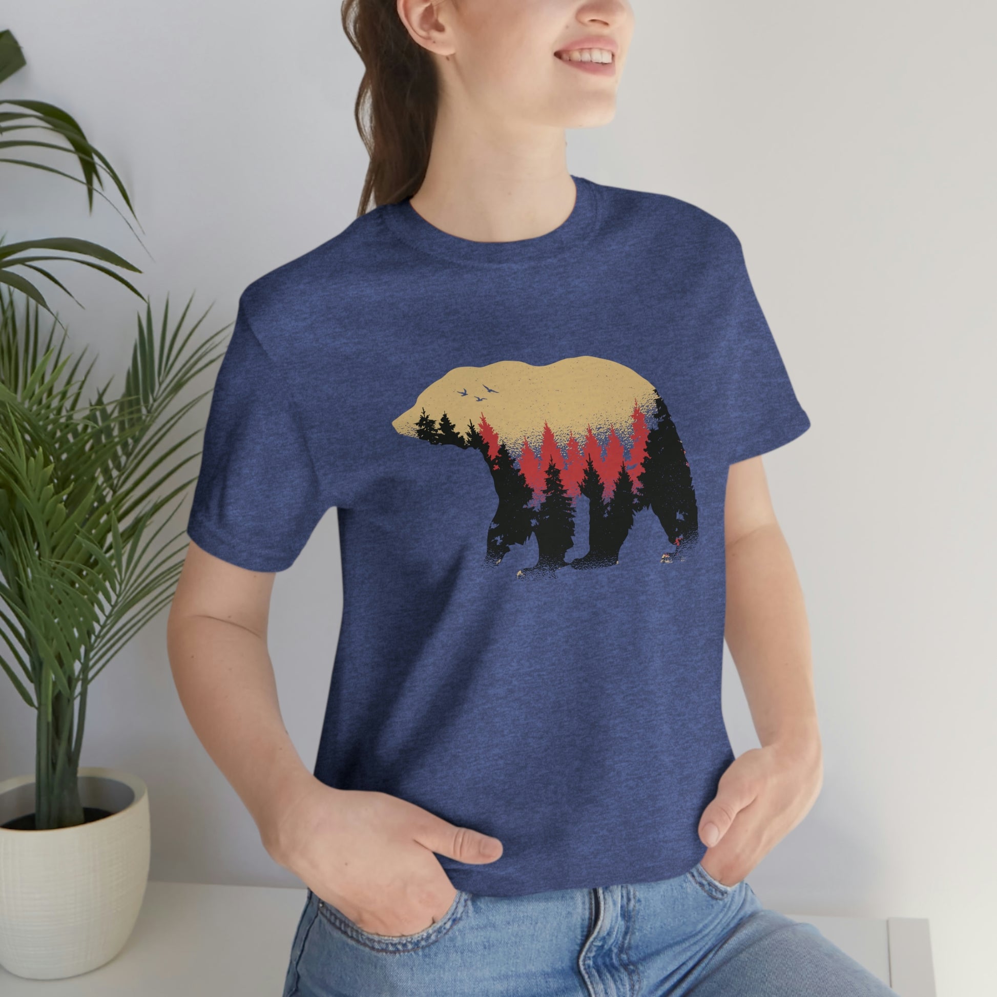 Outdoor POD Store. Camping Tee Collection. Bear Silhouette. Heather True Royal